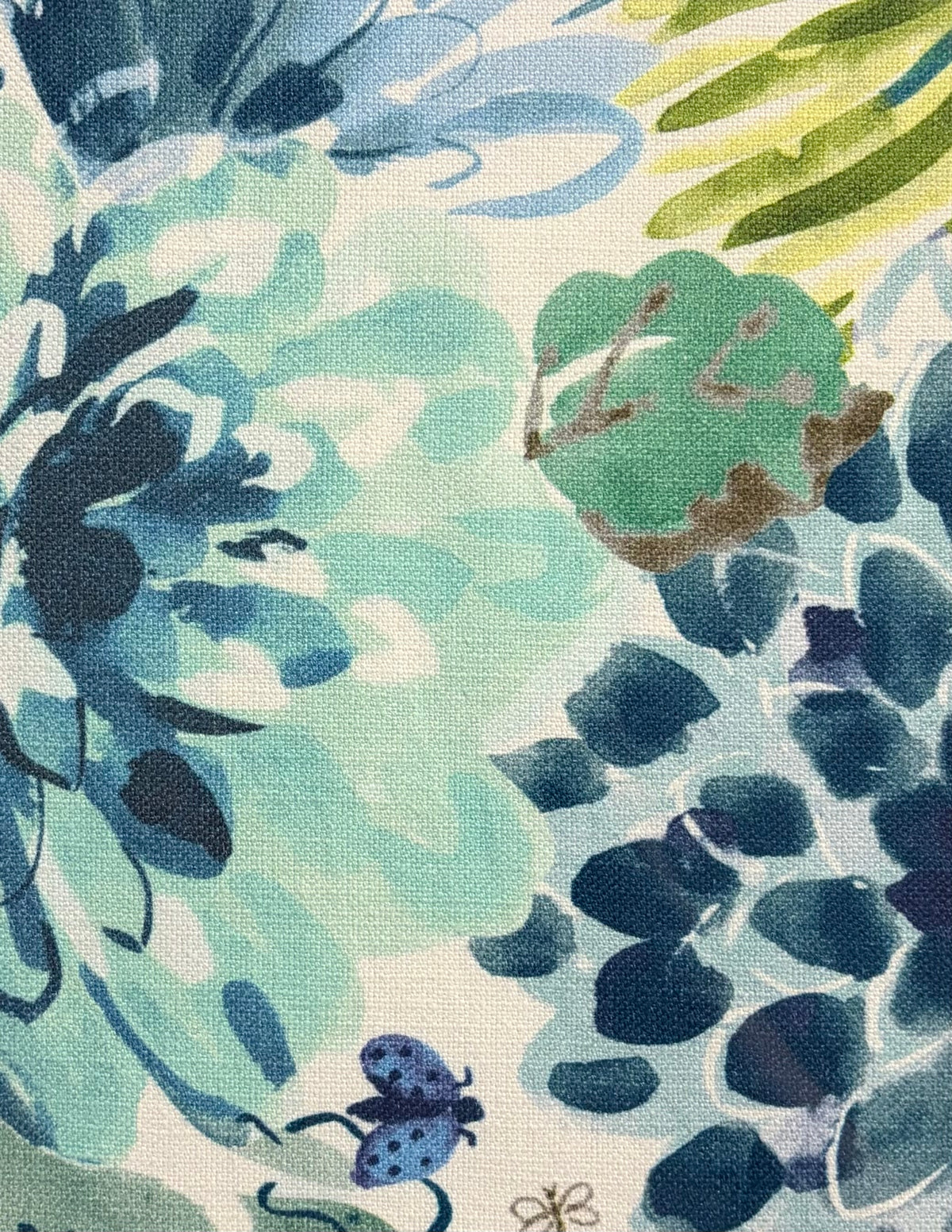Pair Framed Bright Floral Fabric Wall Art: Gold Bamboo-Style Frames, Ballard Tully Blue Fabric Mats 12x15