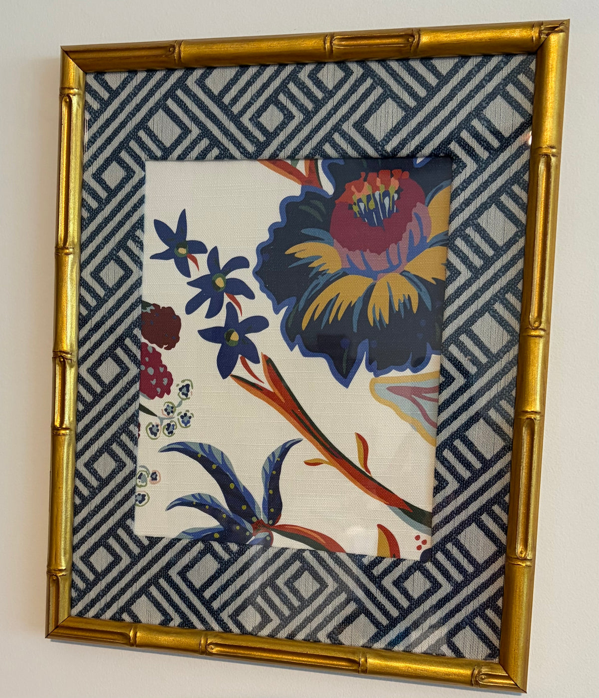 Ballard Designs Millie Fabric Framed Textile Art 12x15 Gold Bamboo Framed Wall Decor