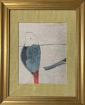 Solo Teal Bird Portrait — Fabric Wall Art, 13x16 Gold Frame
