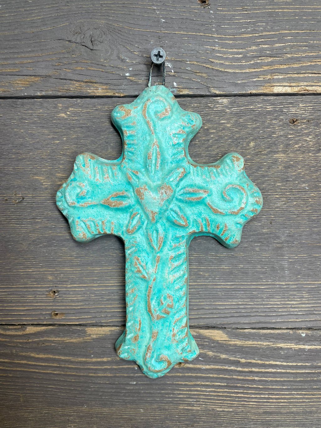 Hugo-Flower Clay Cross-Handmade-Wall-4.5x6.5-Small-Turquoise