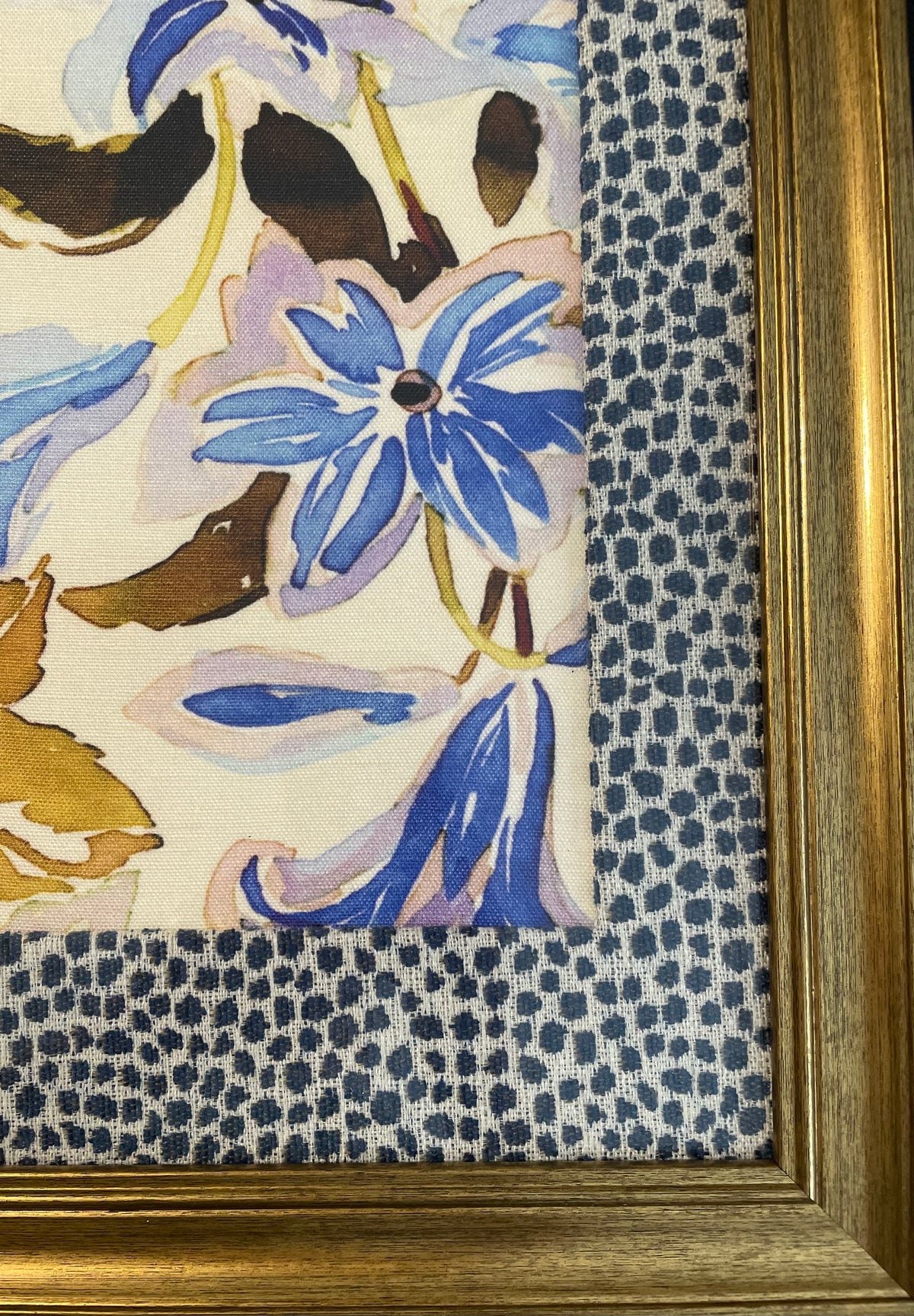 Blue & Lavender Floral Botanical — Designer Fabric Wall Art, 13x16 Gold Frame