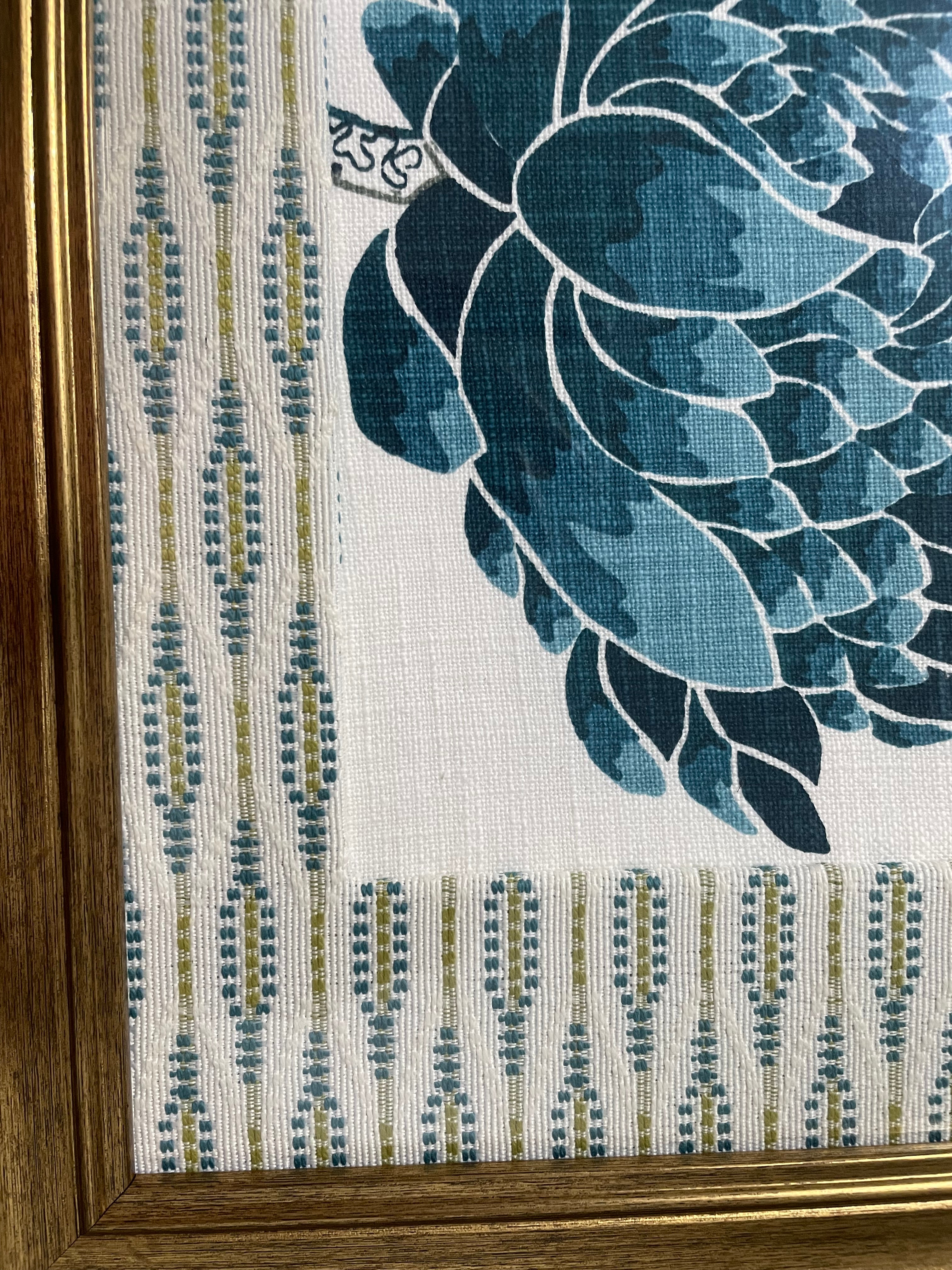 Ballard Designs Emmie Blue Fabric Framed Wall Art — Faygo Tropics Blue Mat, 13x16 Gold Frame (No. 4)