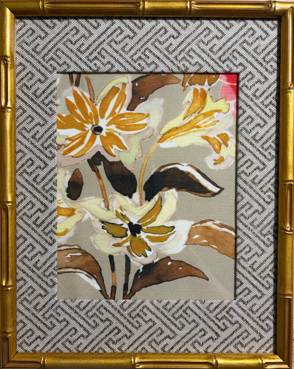 Botanical Fabric Wall Art, Geometric Mat, 12x15 Gold Bamboo Style Frame