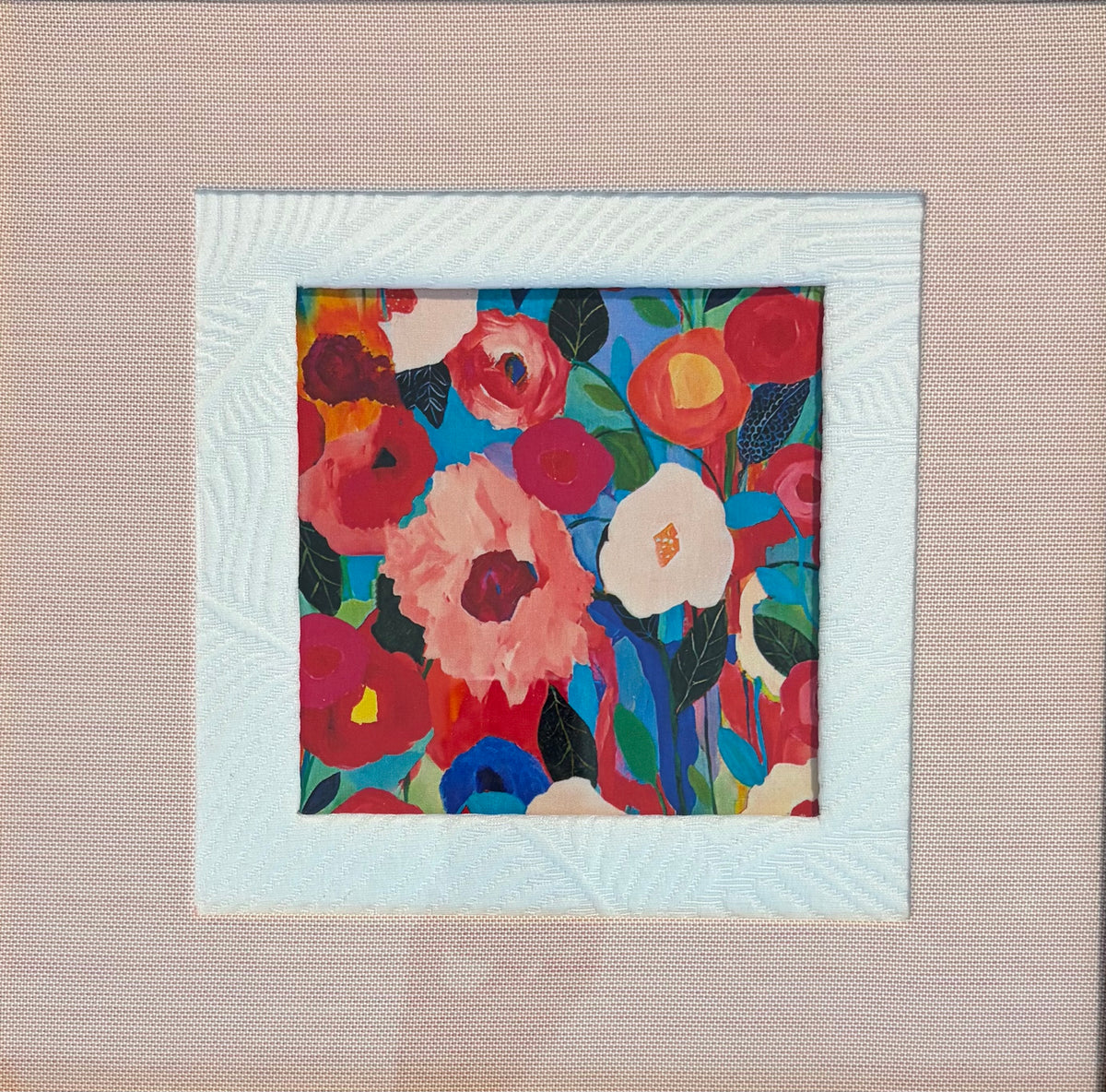 Colorful Floral Fabric Wall Art in Gold Frame - 15x15 Framed Textile Decor