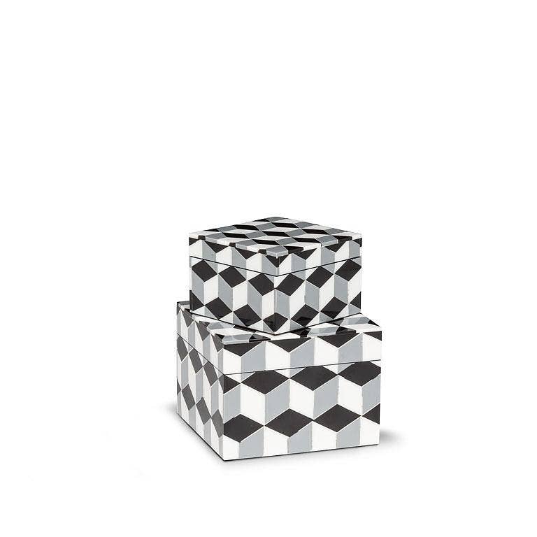 Set of 2 Square Mosaic Boxes-Grey-3 & 4"Square