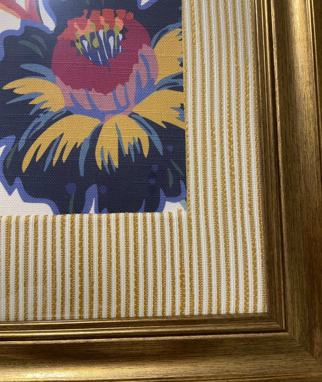 Ballard Designs Millie Blue Floral Fabric Framed Wall Art — 13x16 Gold Frame (No. 1)