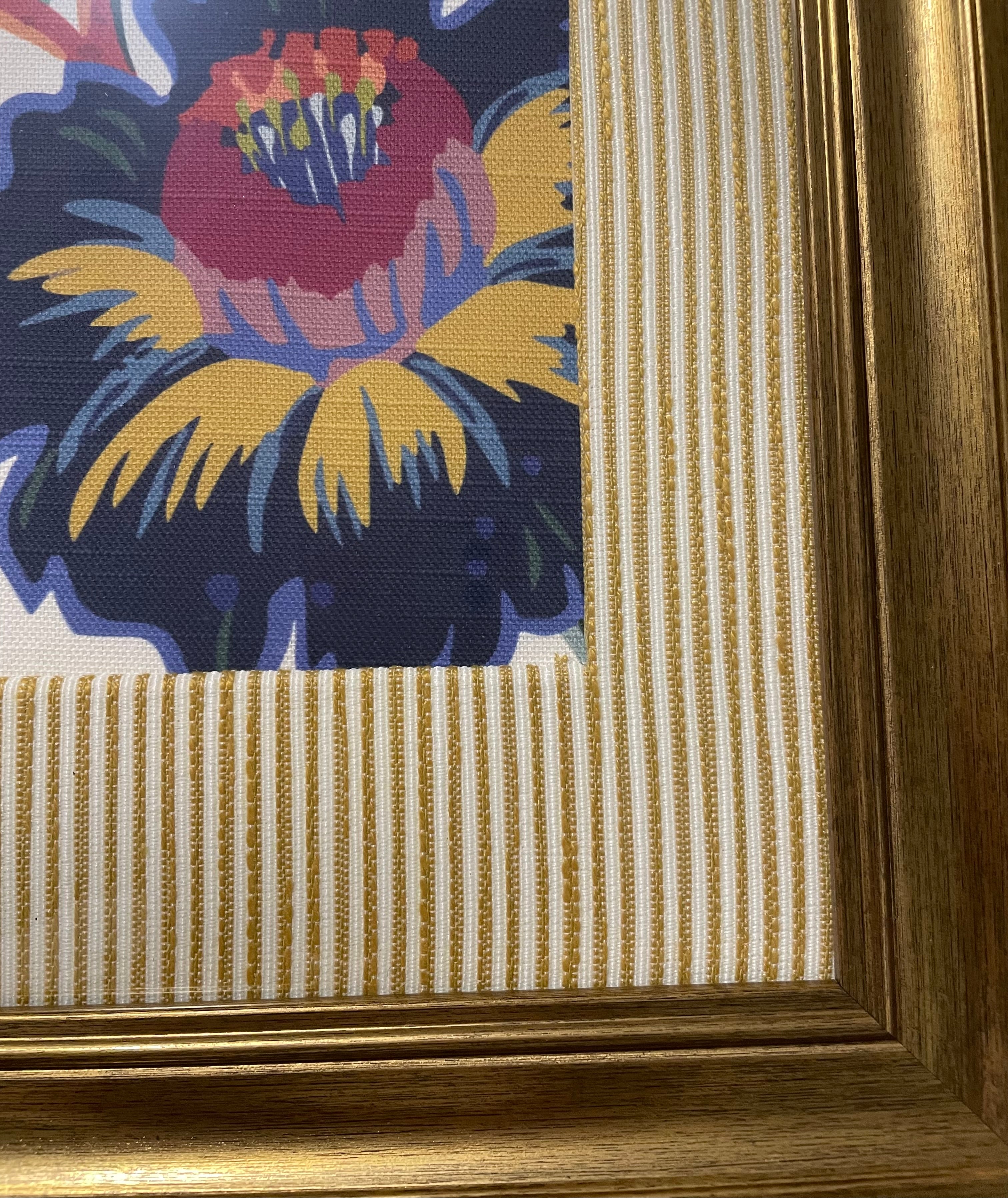 Ballard Designs Millie Blue Floral Fabric Framed Wall Art — 13x16 Gold Frame (No. 1)