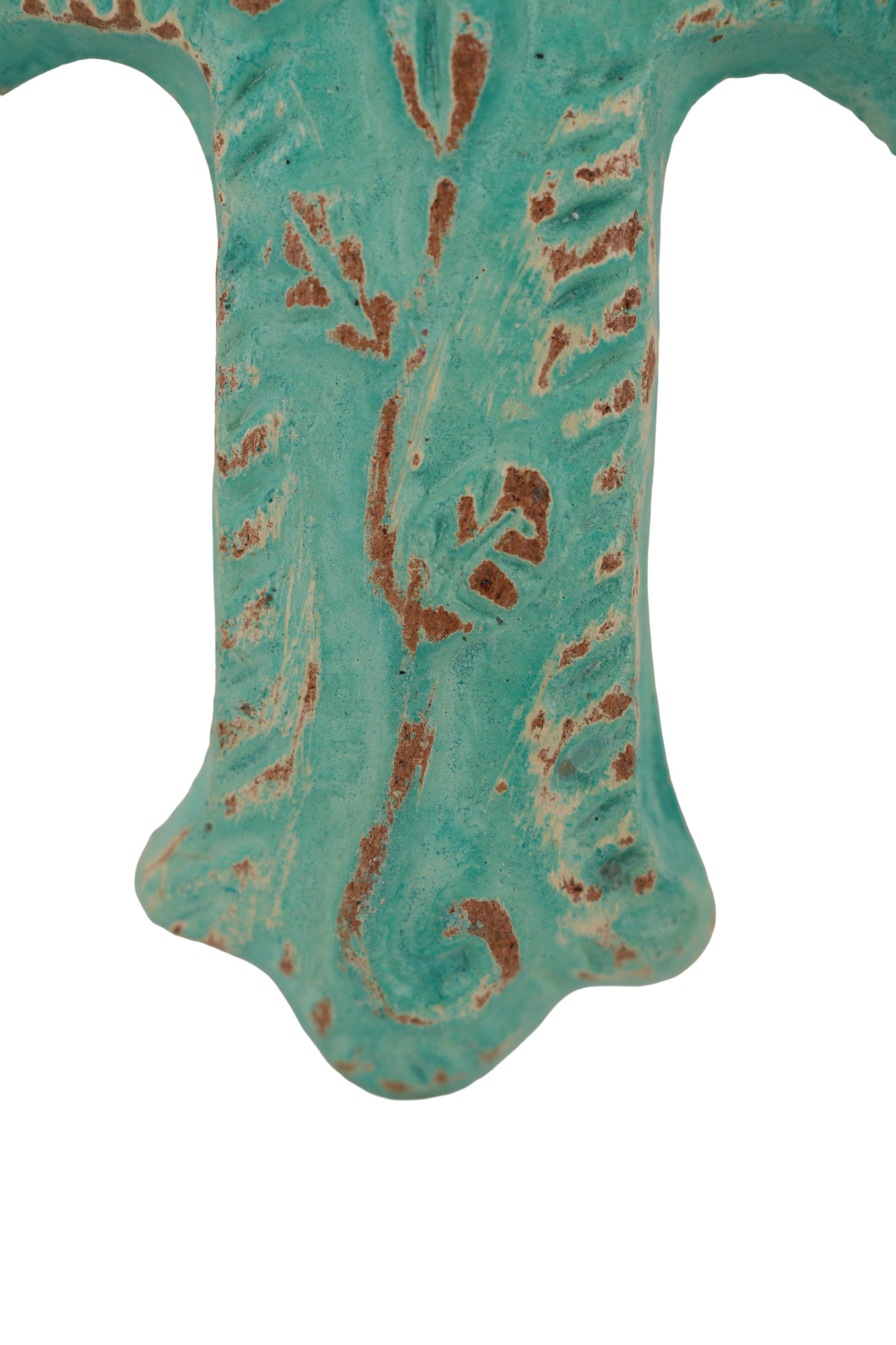 Hugo-Flower Clay Cross-Handmade-Wall-4.5x6.5-Small-Turquoise