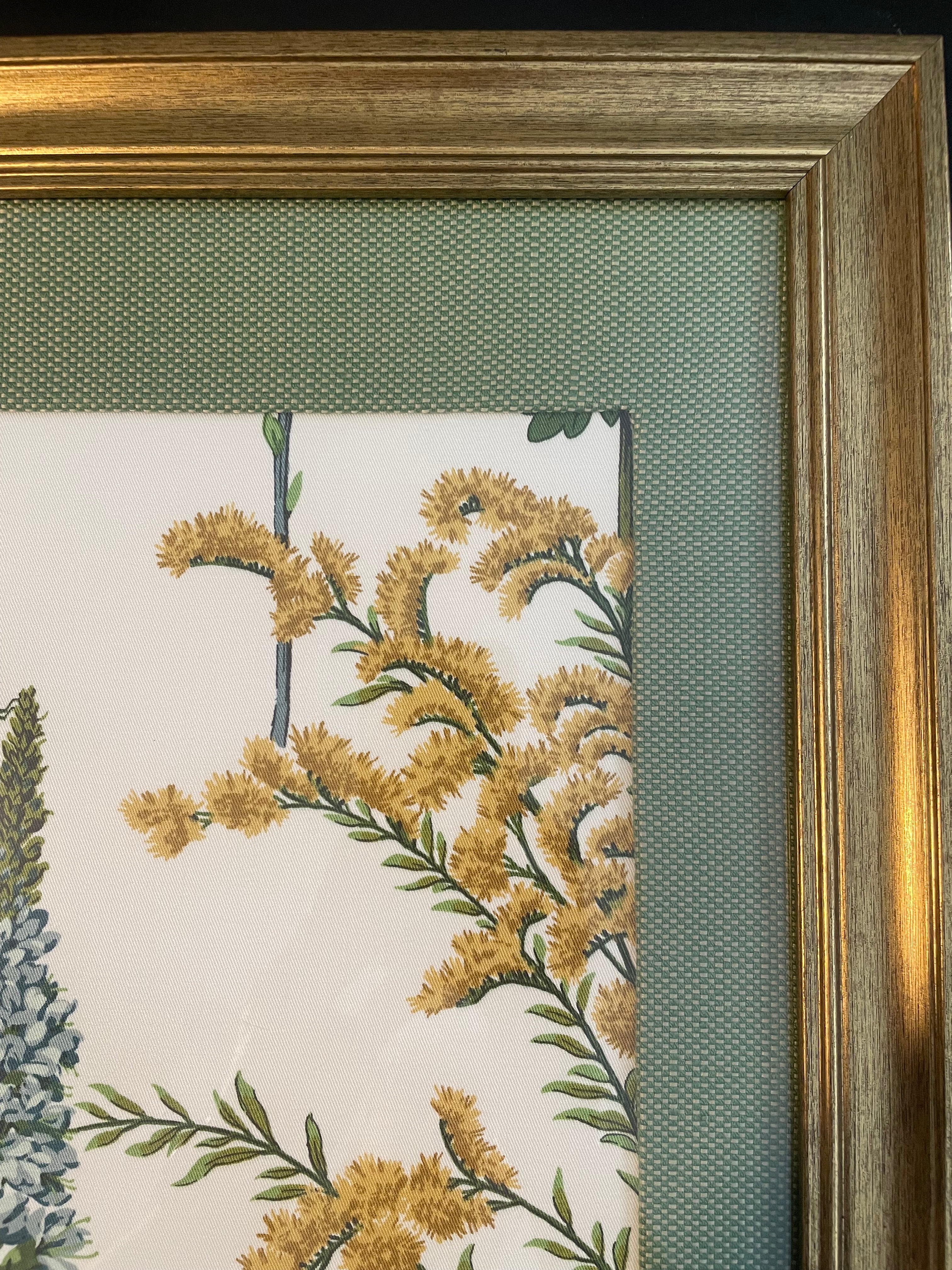 Ballard Designs Isabella Green Fabric Framed Wall Art — Callen Green Mat, 13x16 Gold Frame (No. 1)