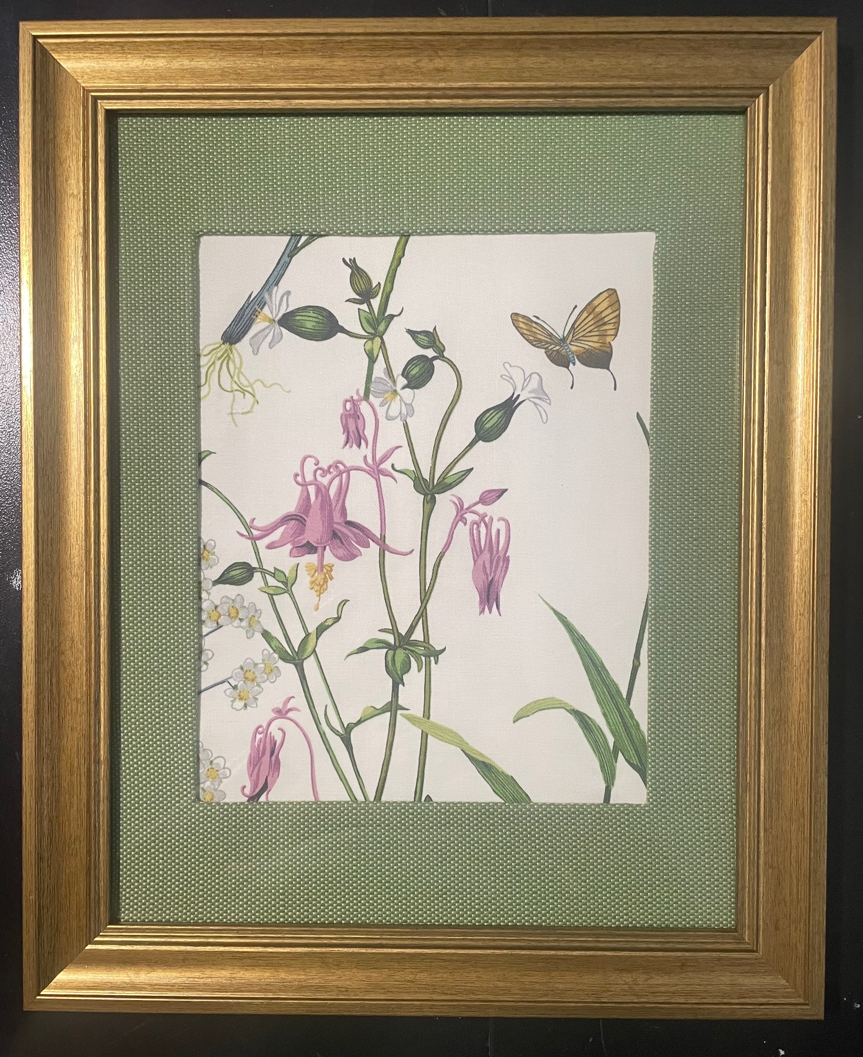 Ballard Designs Isabella Green Fabric Framed Wall Art — Callen Green Mat, 13x16 Gold Frame (No. 1)