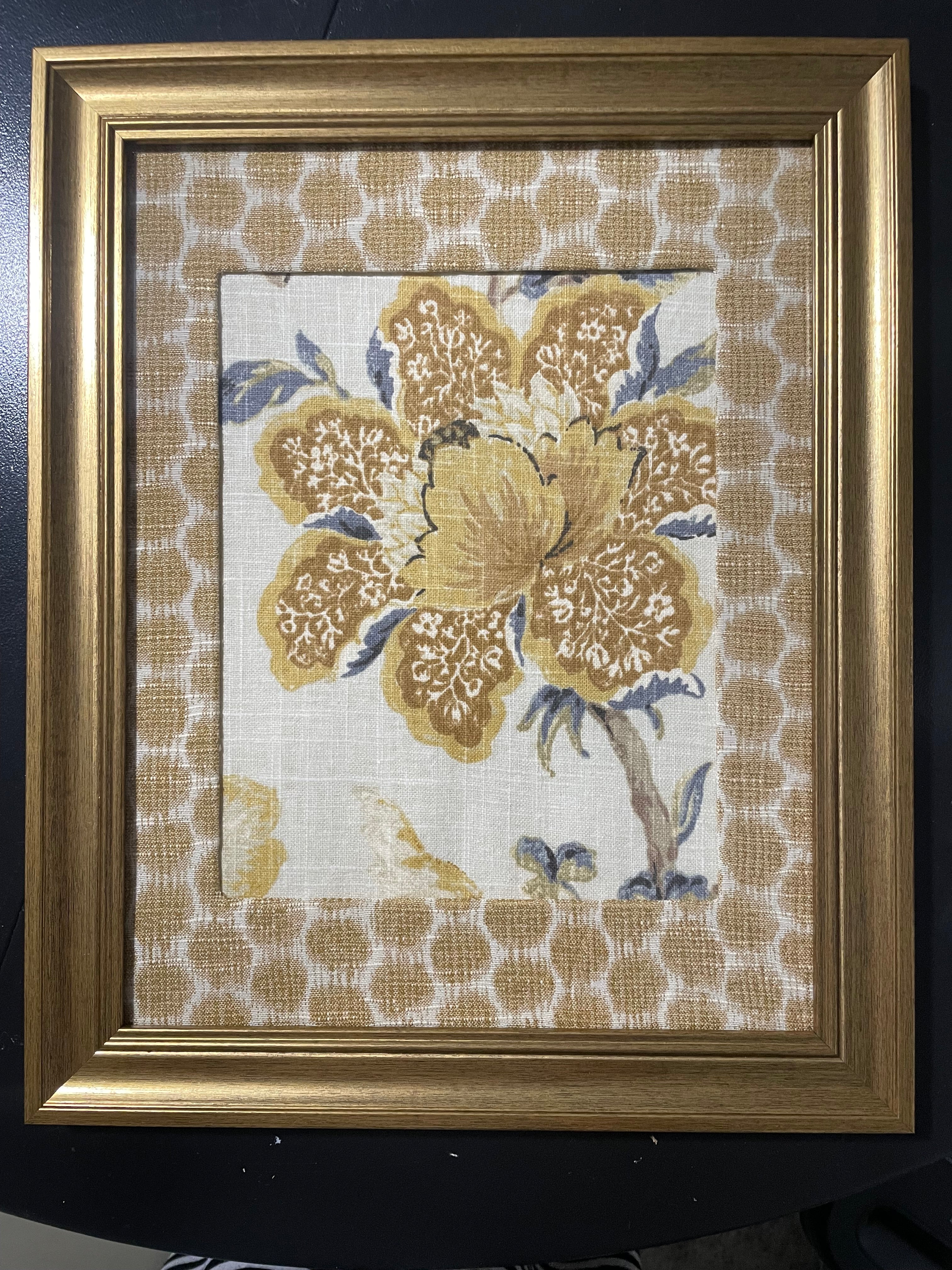 Ballard Designs Sayer Yellow Fabric Framed Wall Art — Mia Dijon Mat, 13x16 Gold Frame (No. 2)