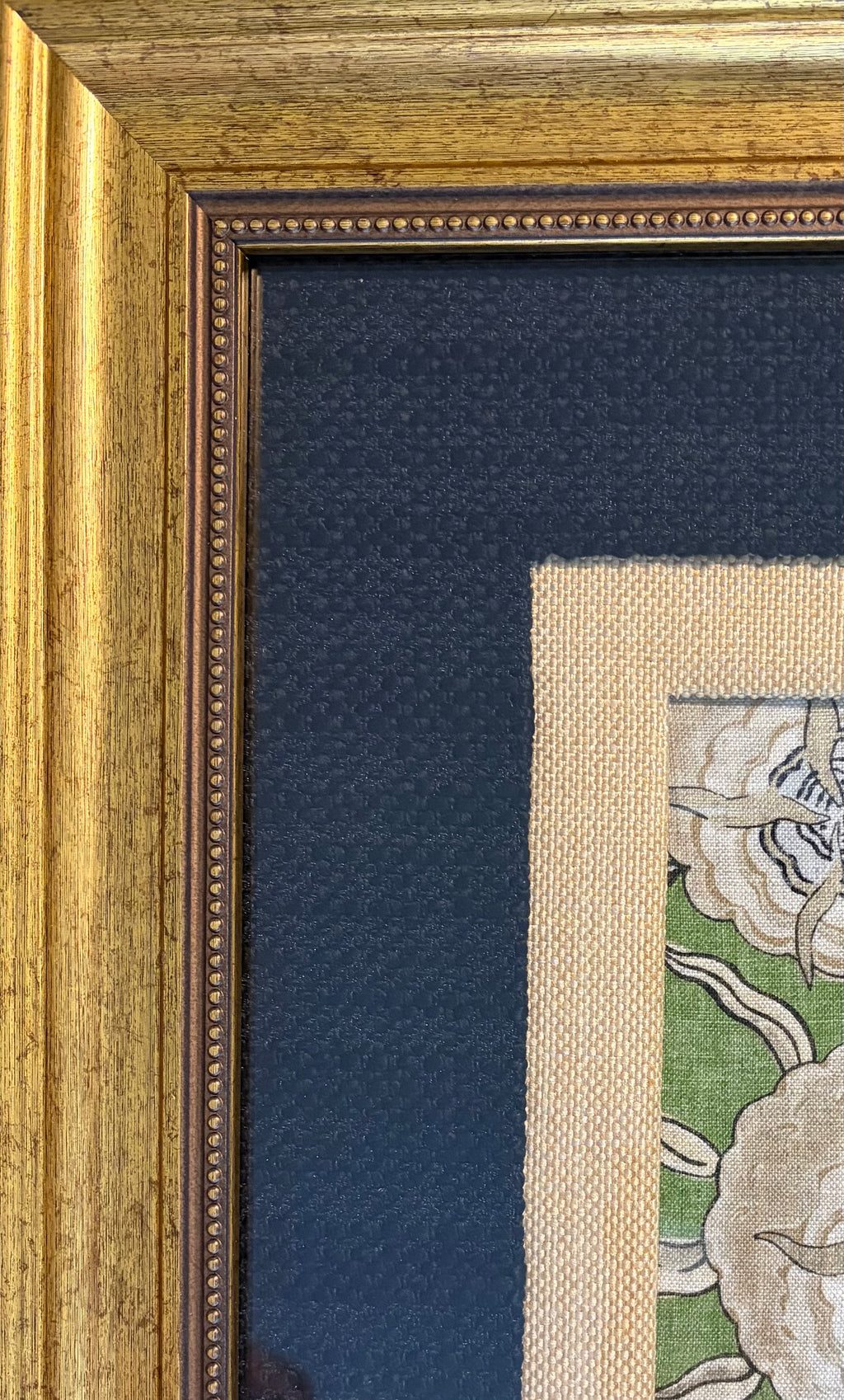 Thibaut Chatelain Green Fabric Wall Art, Double Matted Framed Textile Decor, 15x15 Statement Piece for Living Room or Office