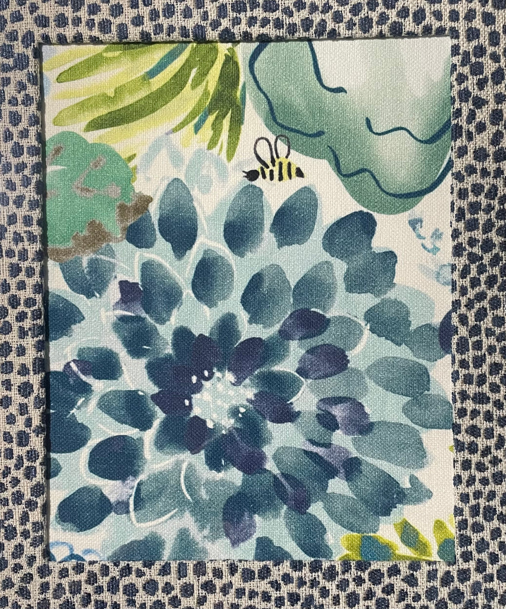 Pair of Bright Floral Watercolor Fabric Wall Art — Designer Fabric, 13x16 Gold Frame