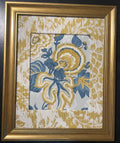 Gold Medallion Bloom — Welling Blue Fabric Framed Wall Art, 13x16 Gold Frame