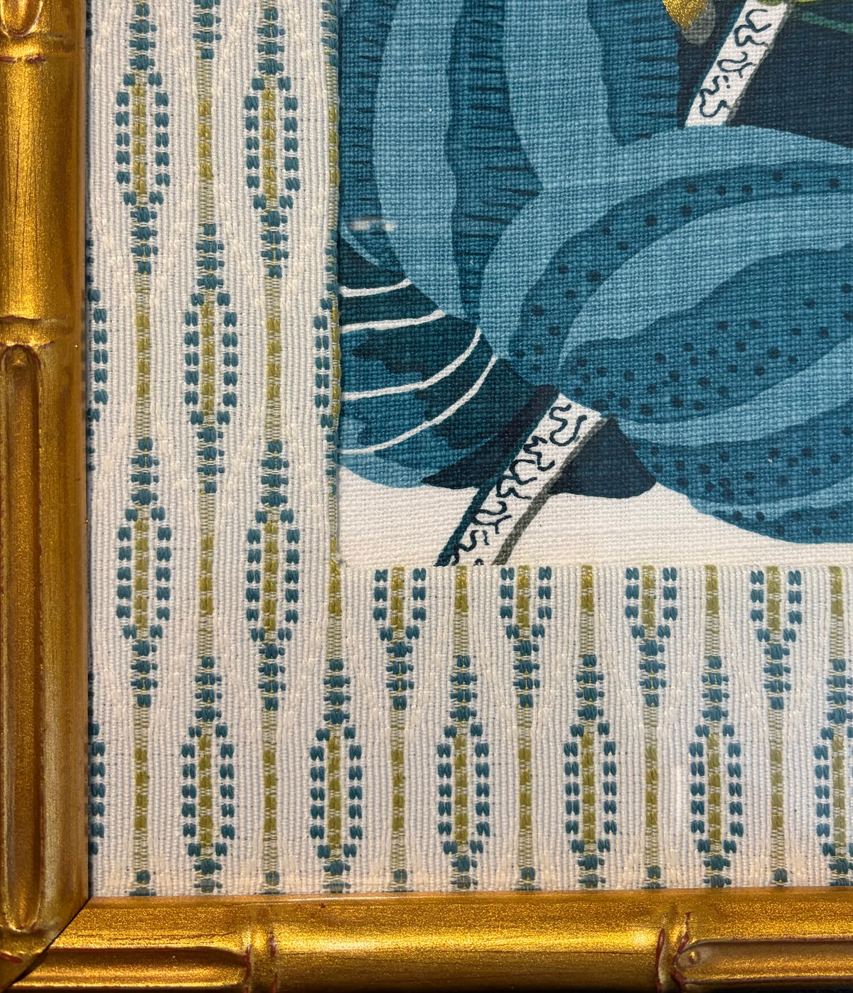 Pair of Custom Ballard Designs Emmie Fabric Wall Art — 12x15 Bamboo Gold Frame
