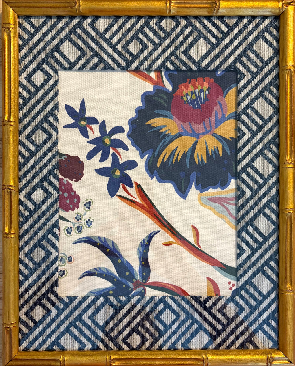 Ballard Designs Millie Fabric Framed Textile Art 12x15 Gold Bamboo Framed Wall Decor
