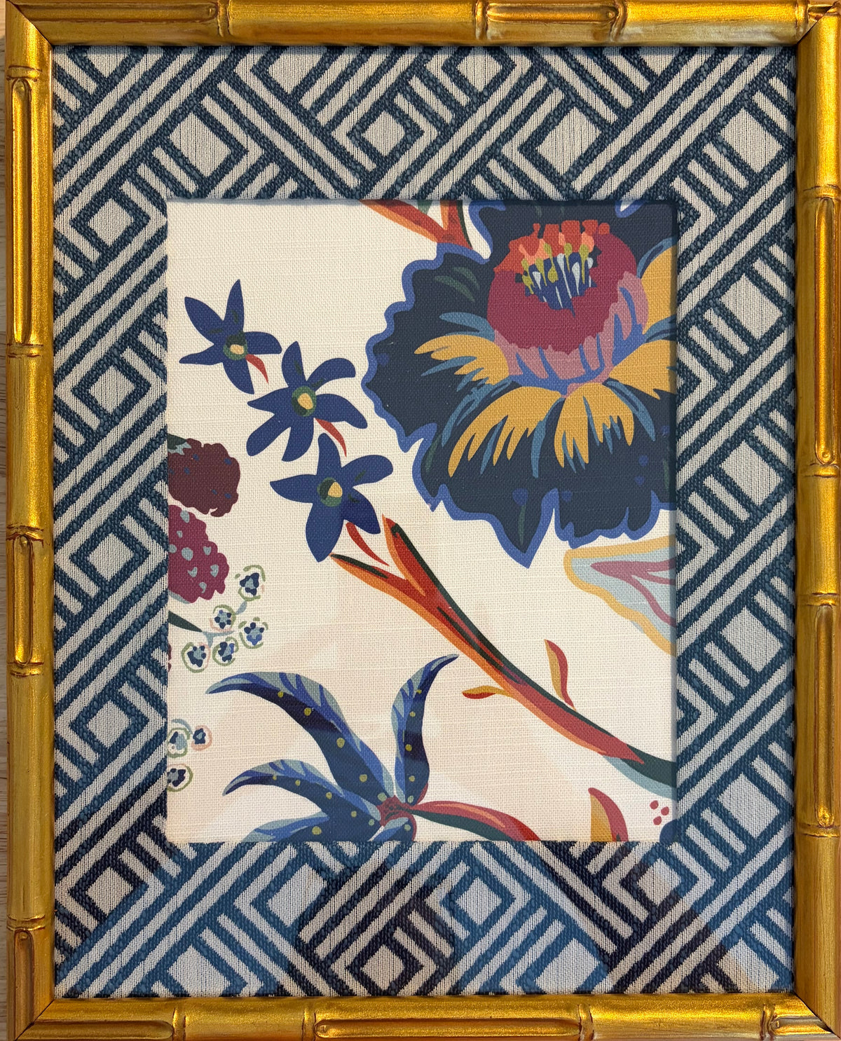 Ballard Designs Millie Fabric Framed Textile Art 12x15 Gold Bamboo Framed Wall Decor