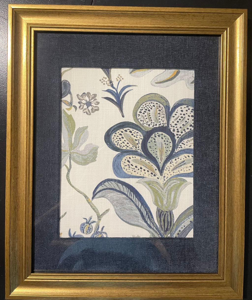 Ballard Designs Isadore Blue Fabric Framed Wall Art — Solid Navy Mat, 13x16 Gold Frame (No. 1)
