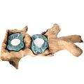 Large Double Molten Glass Candle With Natural Wood