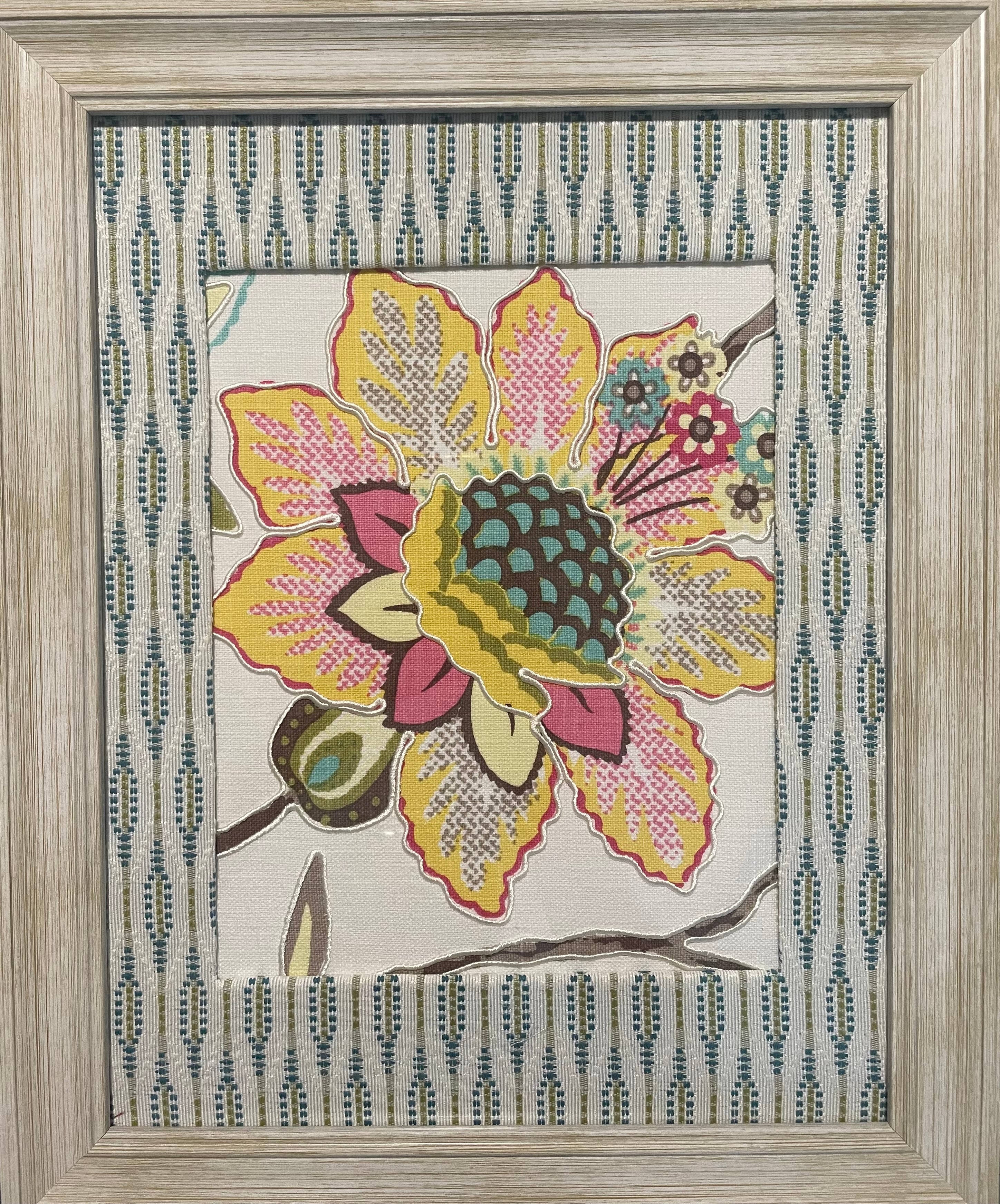Exotica Sorbet Golden Floral Framed Fabric Art – Ballard Designs Faygo Mat, 13x16