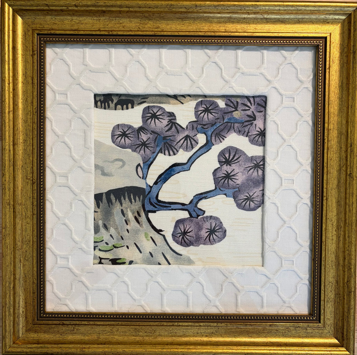 Thibaut Asian Scenic Fabric Wall Art, Gold Frame, 15x15