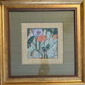 Floral Jacquard Fabric Wall Art, Double Mat, Gold Frame, 15x15