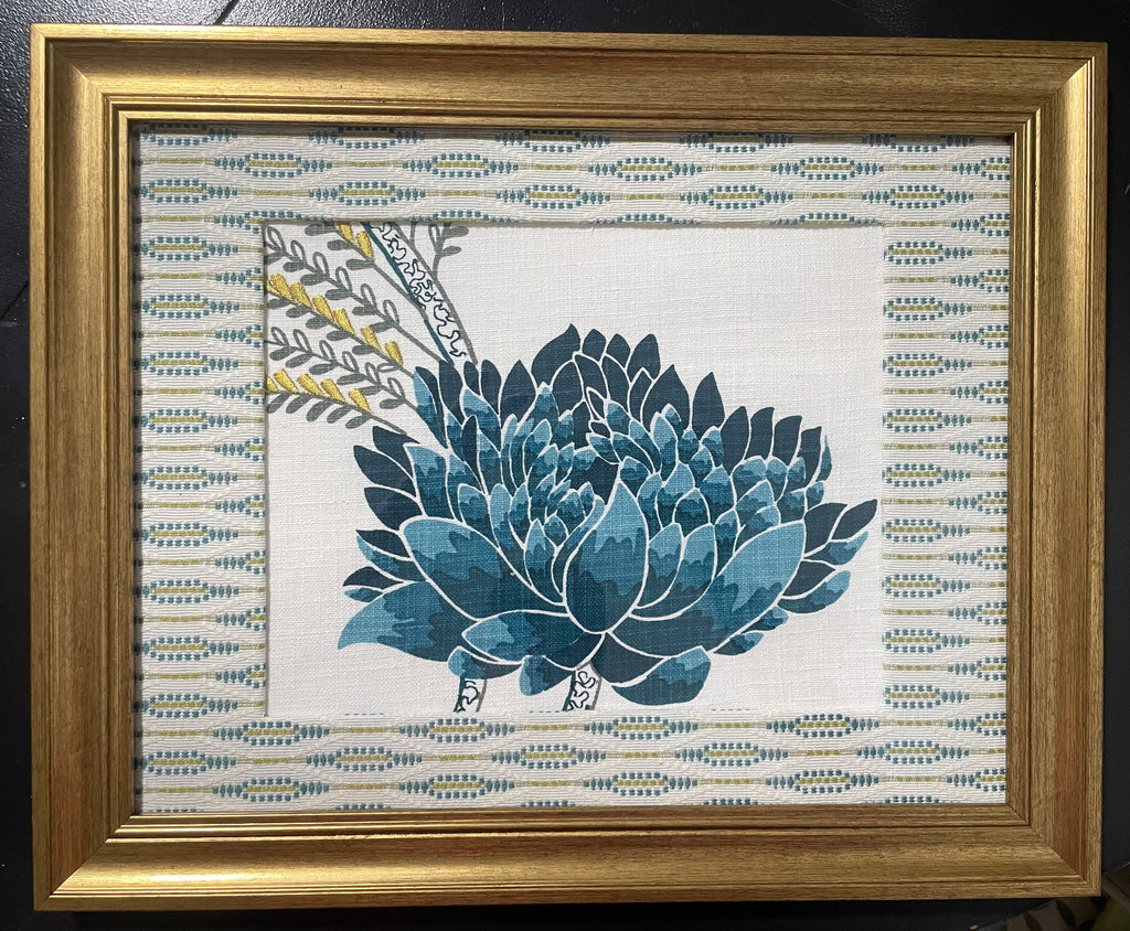 Ballard Designs Emmie Blue Fabric Framed Wall Art — Faygo Tropics Blue Mat, 13x16 Gold Frame (No. 4)