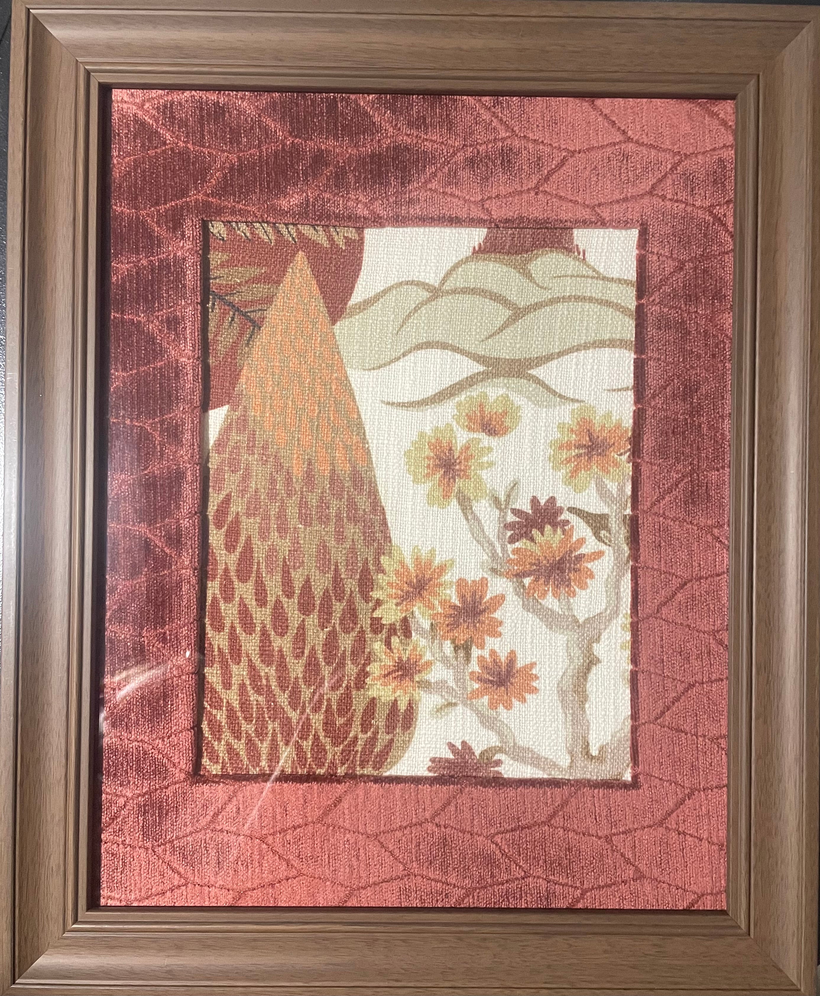 Pair of Tree of life Fabric Wall Art — Designer Fabric, 13x16 Brown Frame