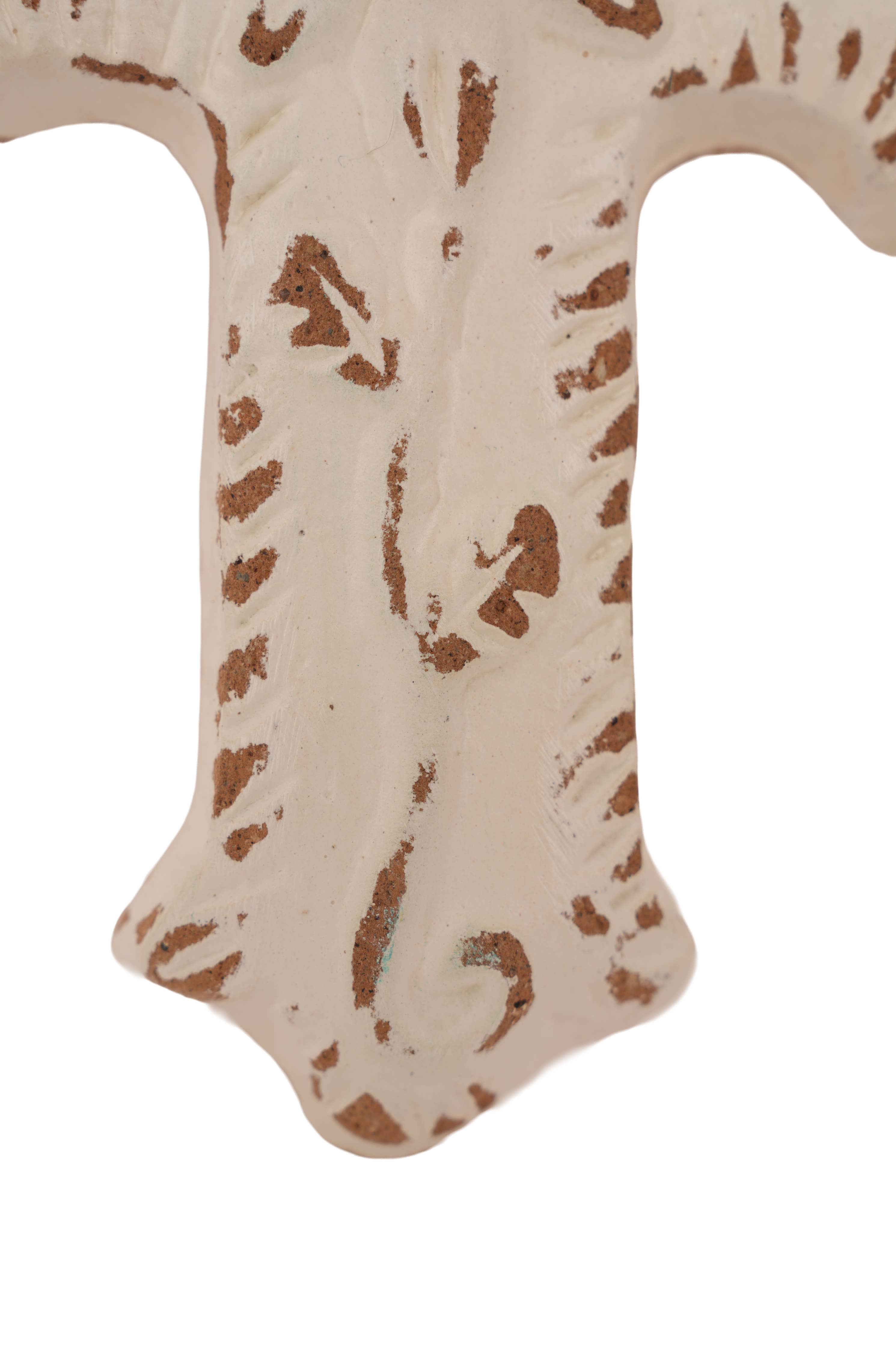 Hugo-Flower Clay Cross-Handmade-Wall-4.5x6.5 in-Small-White