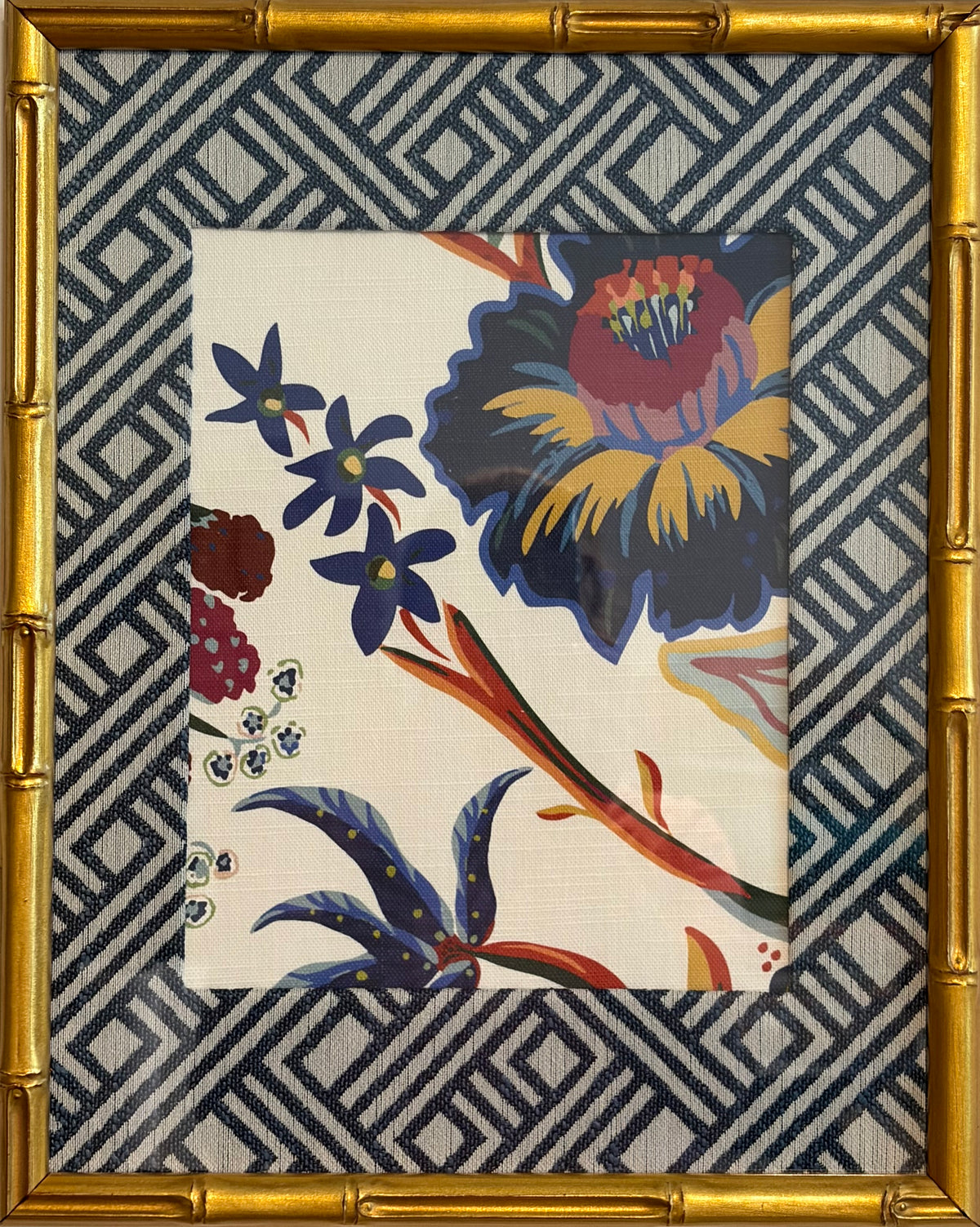 Ballard Designs Millie Fabric Framed Textile Art 12x15 Gold Bamboo Framed Wall Decor
