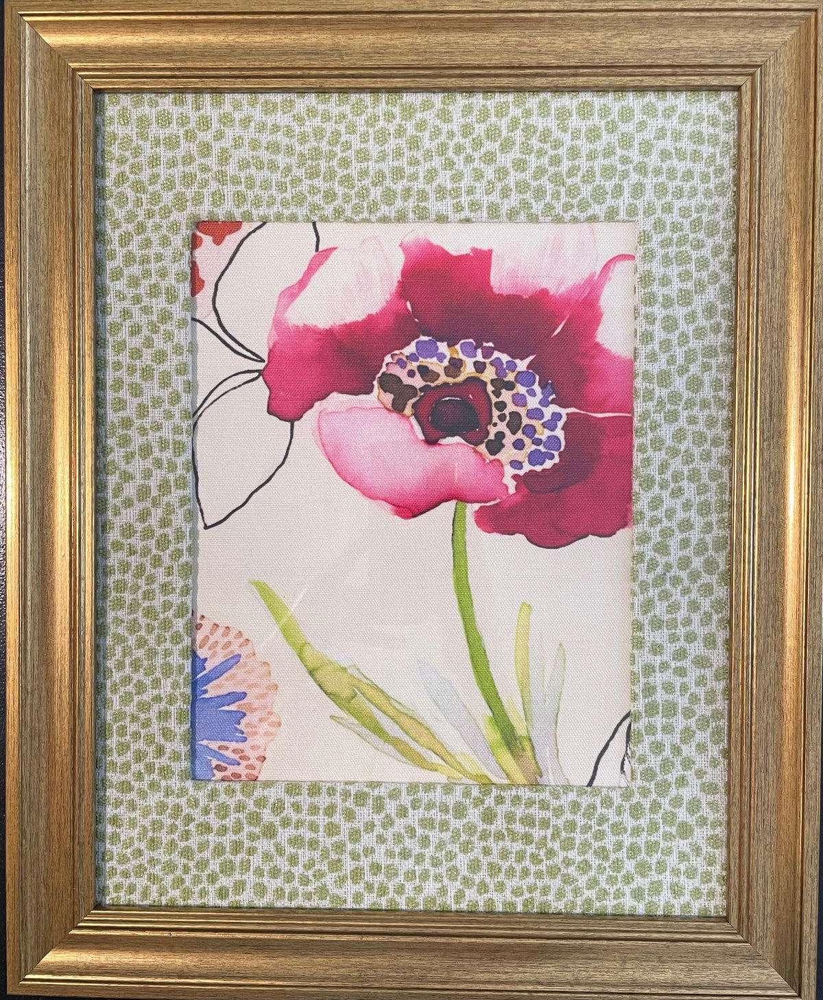 Technicolor Watercolor Anemone — Designer Fabric Wall Art, 13x16 Gold Frame