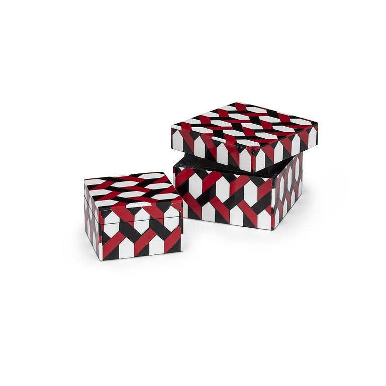 Set of 2 Square Mosaic Boxes-Red-3 & 4"Square