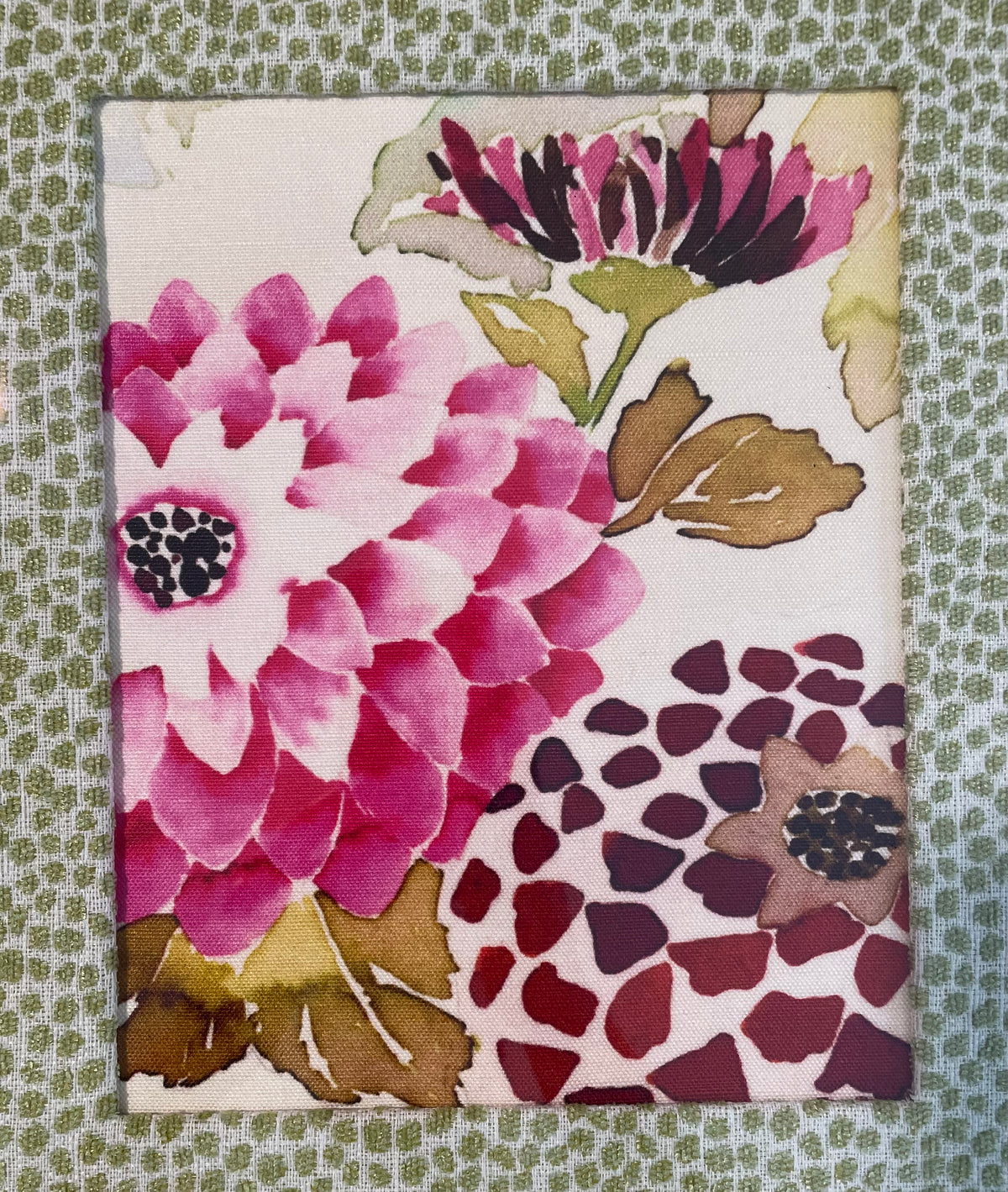 Pink Dahlia Botanical — Designer Fabric Wall Art, 13x16 Gold Frame