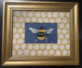 Embroidered Bee Wall Art — Gold Frame with Ballard Designs Mia Honeycomb Fabric Mat