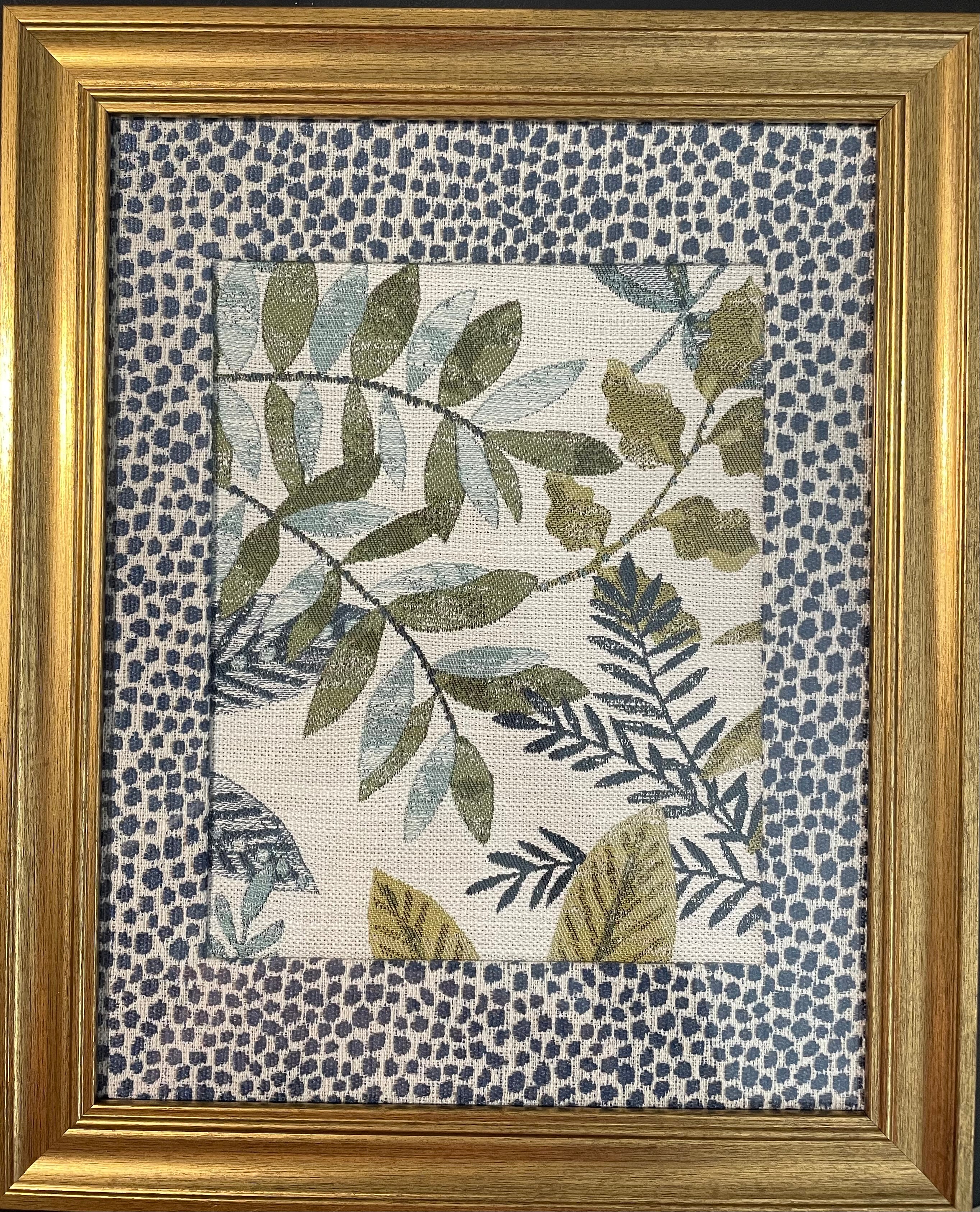 Leafy Oasis Botanical Leaves — Designer Fabric Wall Art, 13x16 Gold Frame