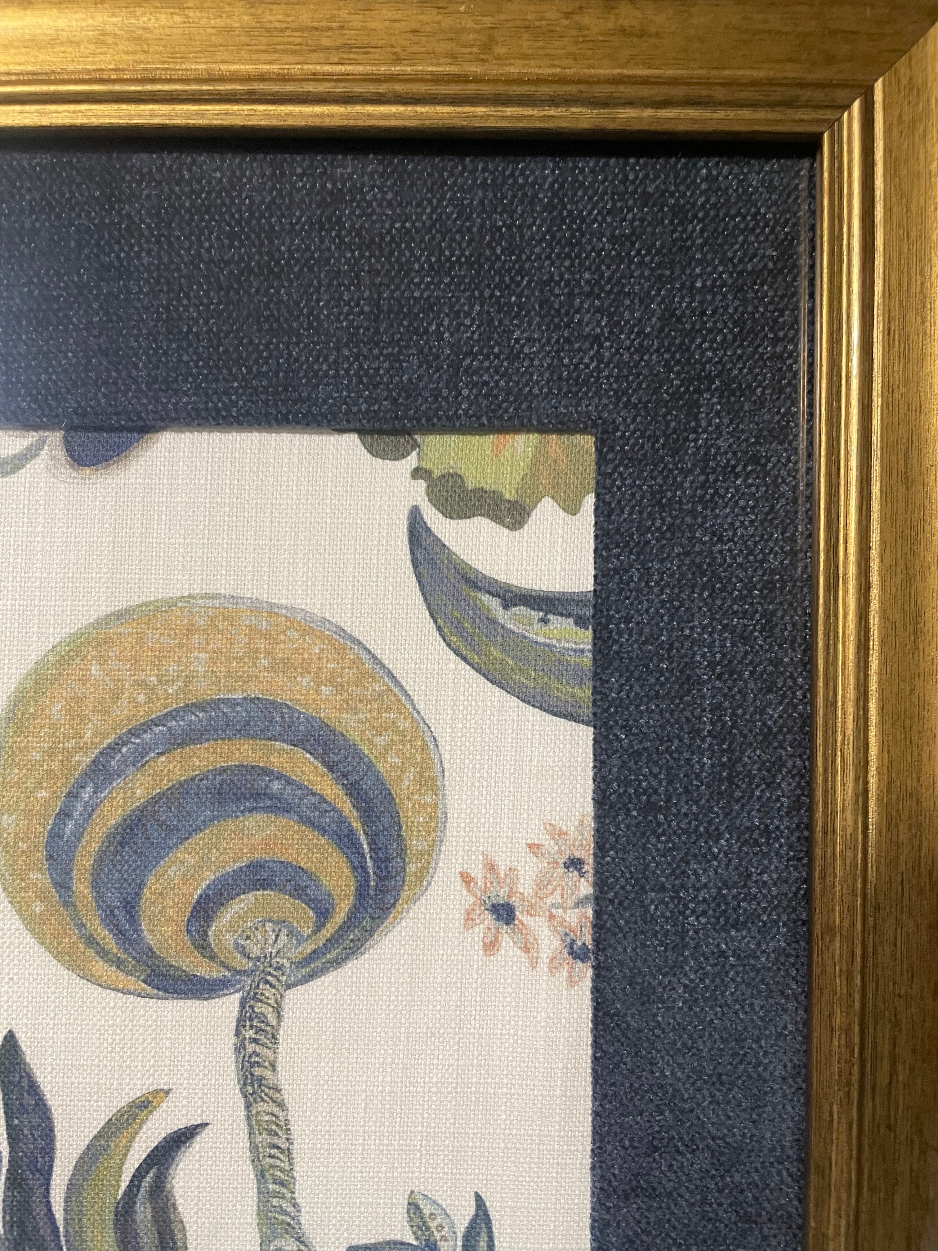 Ballard Designs Isadore Blue Fabric Framed Wall Art — Solid Navy Mat, 13x16 Gold Frame (No. 2)