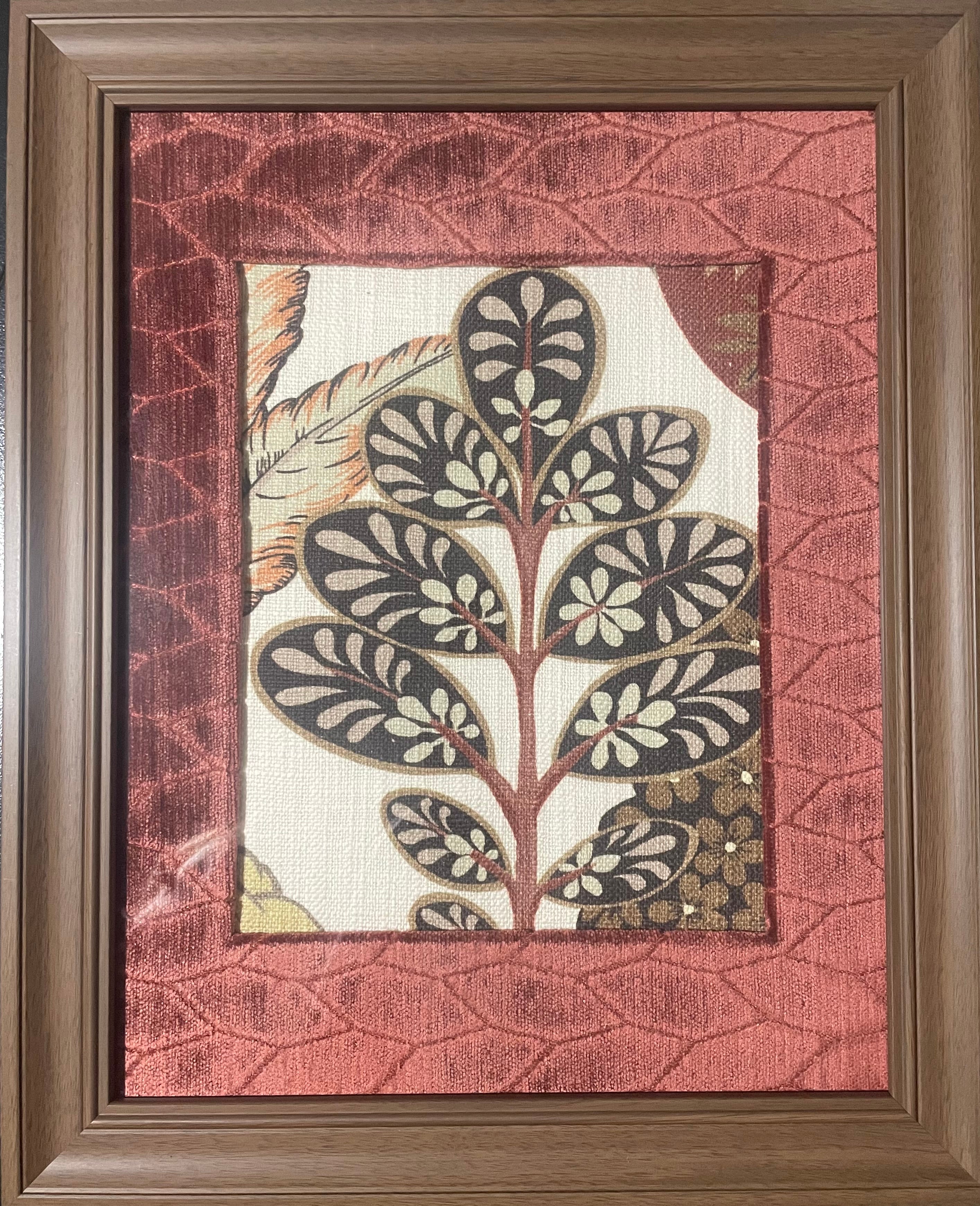 Pair of Tree of life Fabric Wall Art — Designer Fabric, 13x16 Brown Frame