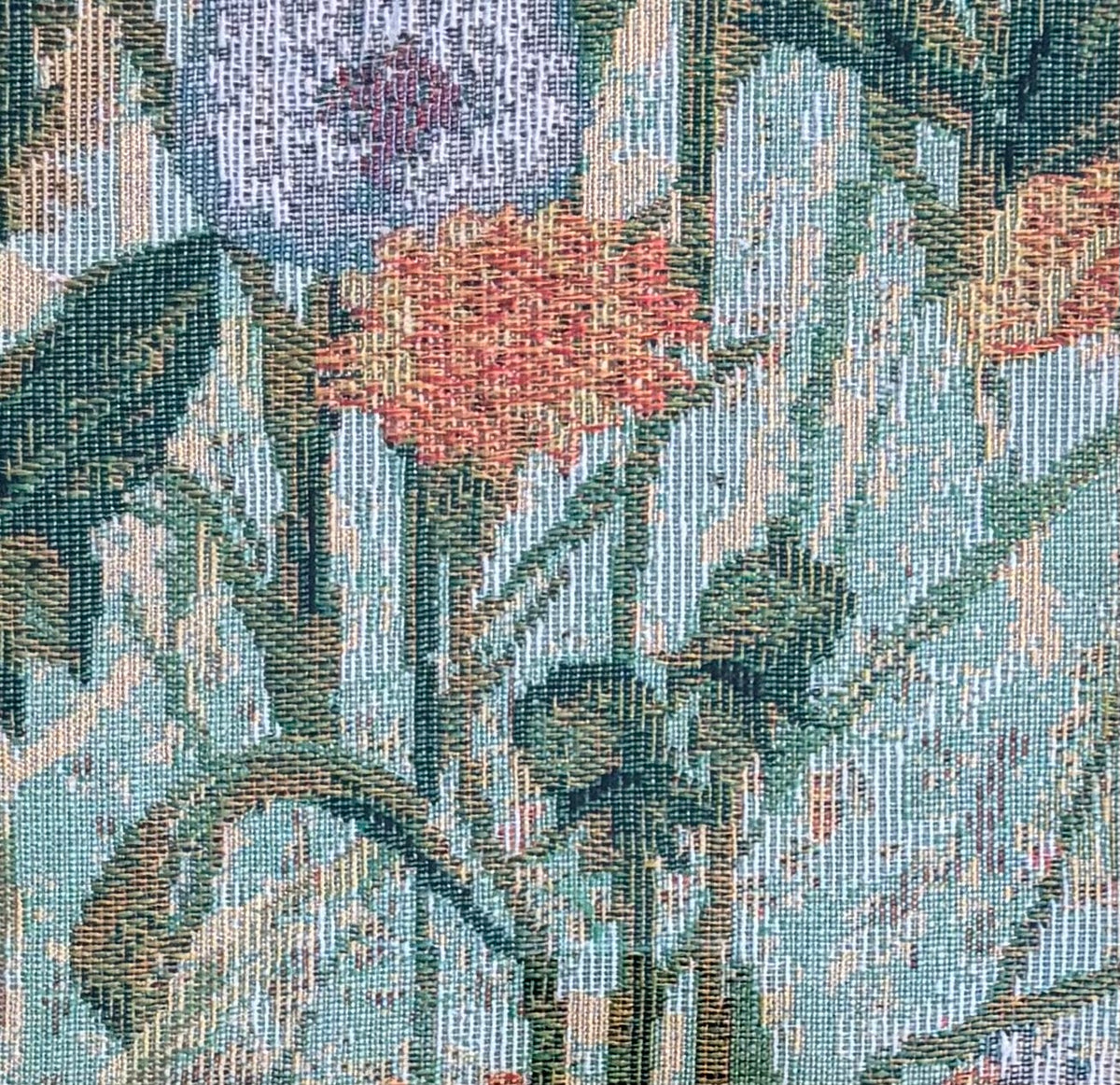 Floral Jacquard Fabric Wall Art, Double Mat, Gold Frame, 15x15