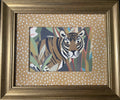 Safari Wall Art — Tiger and Money Kinablu Petro fabric with reverse giraffe fabric mat in Gold Frame
