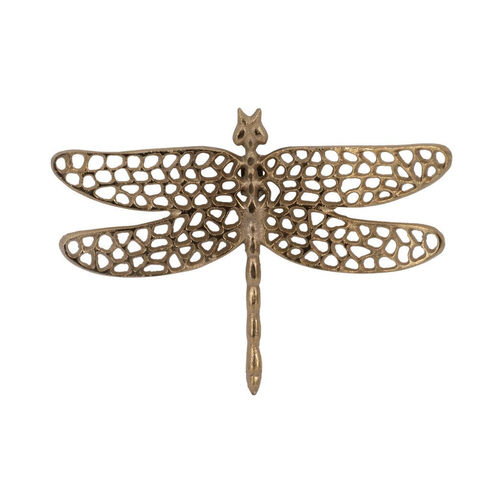 Gold 10 in. Metal Novelty Dragonfly with Cut-Outs Figurine