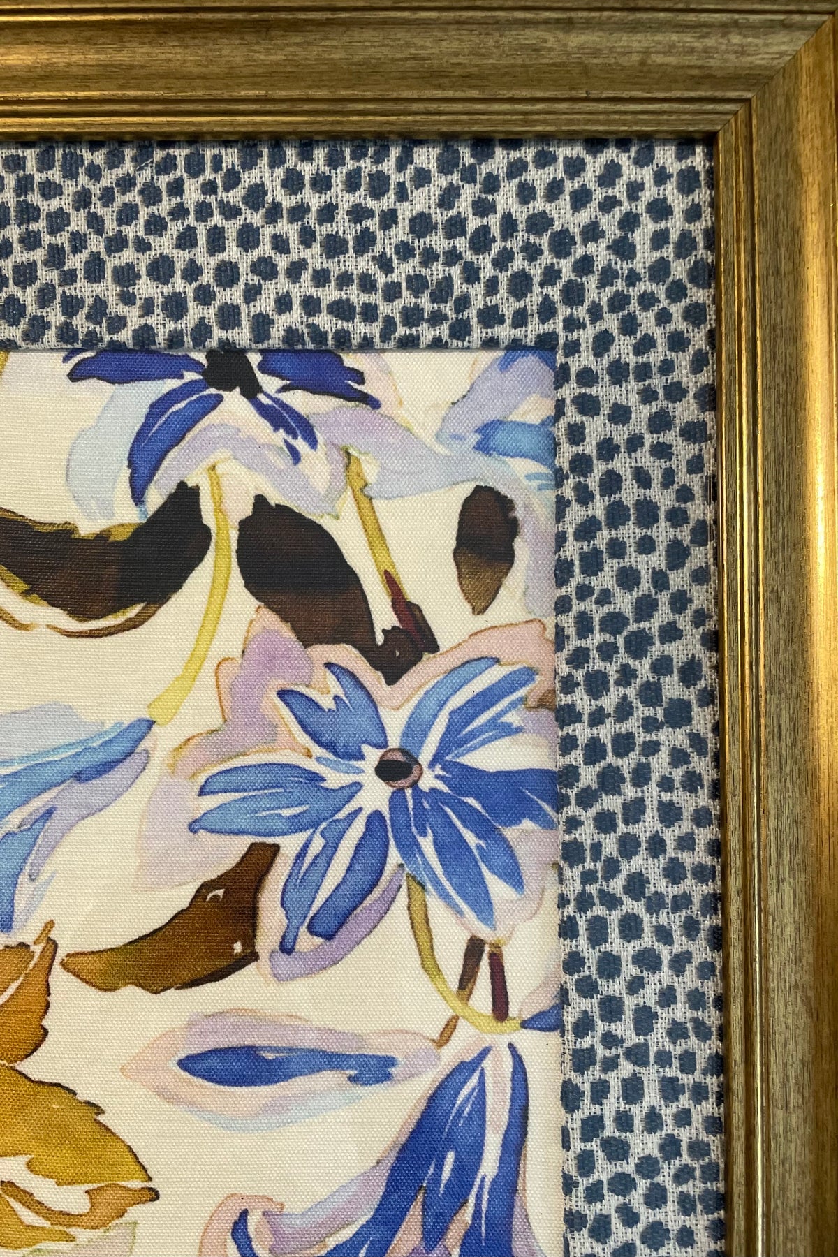 Blue & Lavender Floral Botanical — Designer Fabric Wall Art, 13x16 Gold Frame