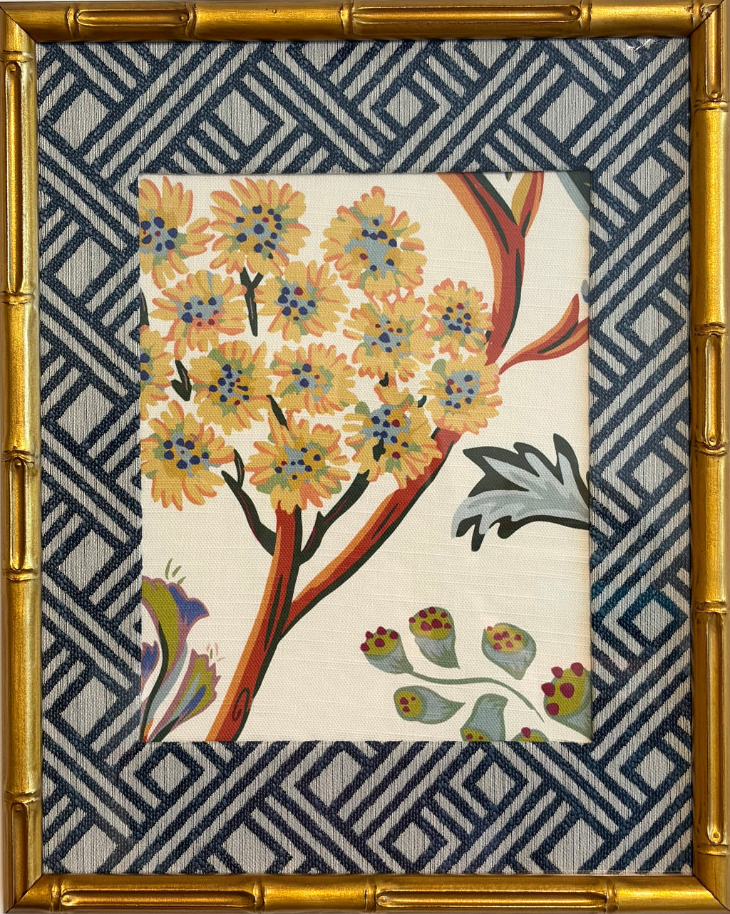Ballard Designs Millie Fabric Framed Wall Art 12x15 Gold Bamboo Frame Textile Decor