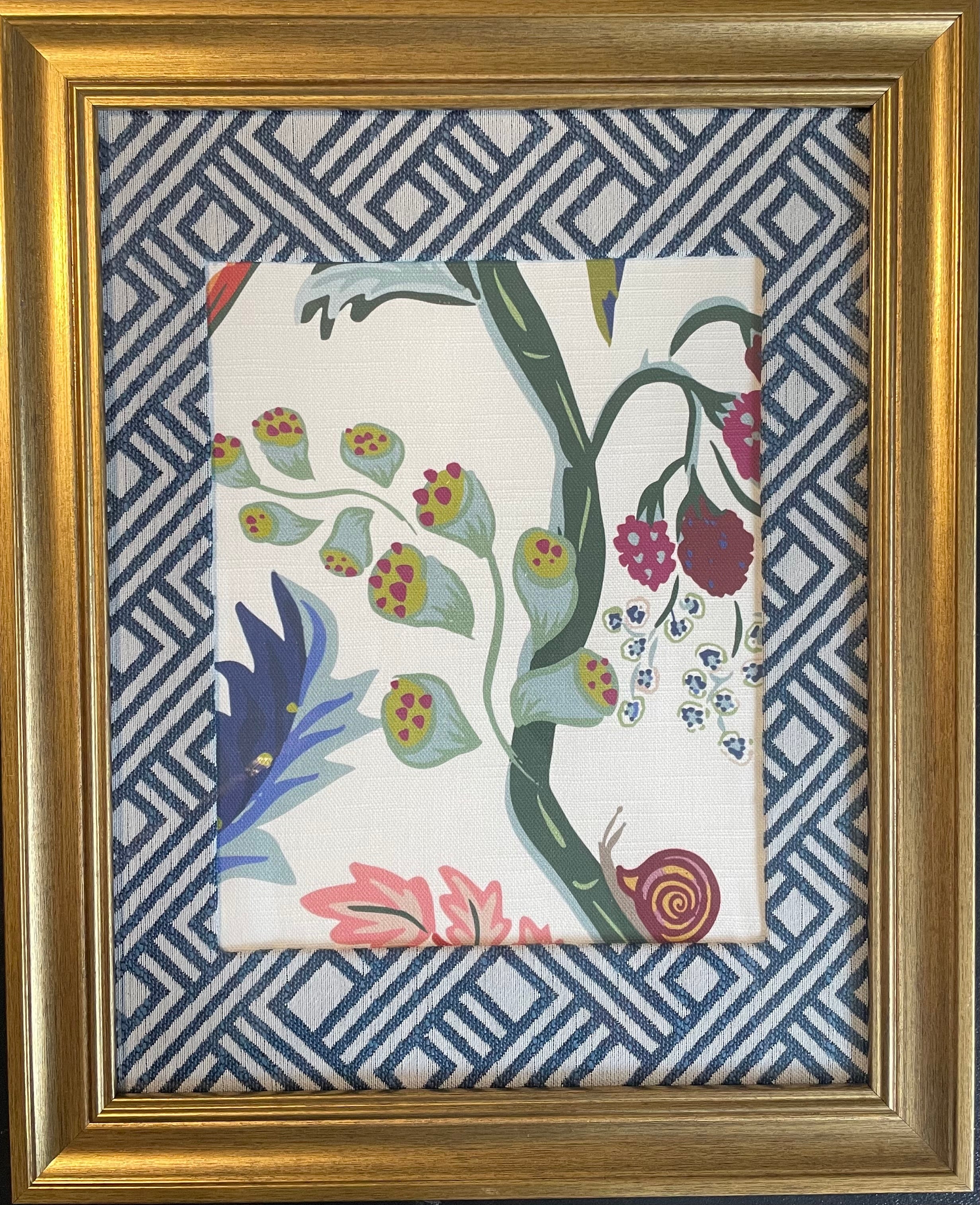Ballard Designs Fabric Framed Wall Art — 13x16 Gold Frame