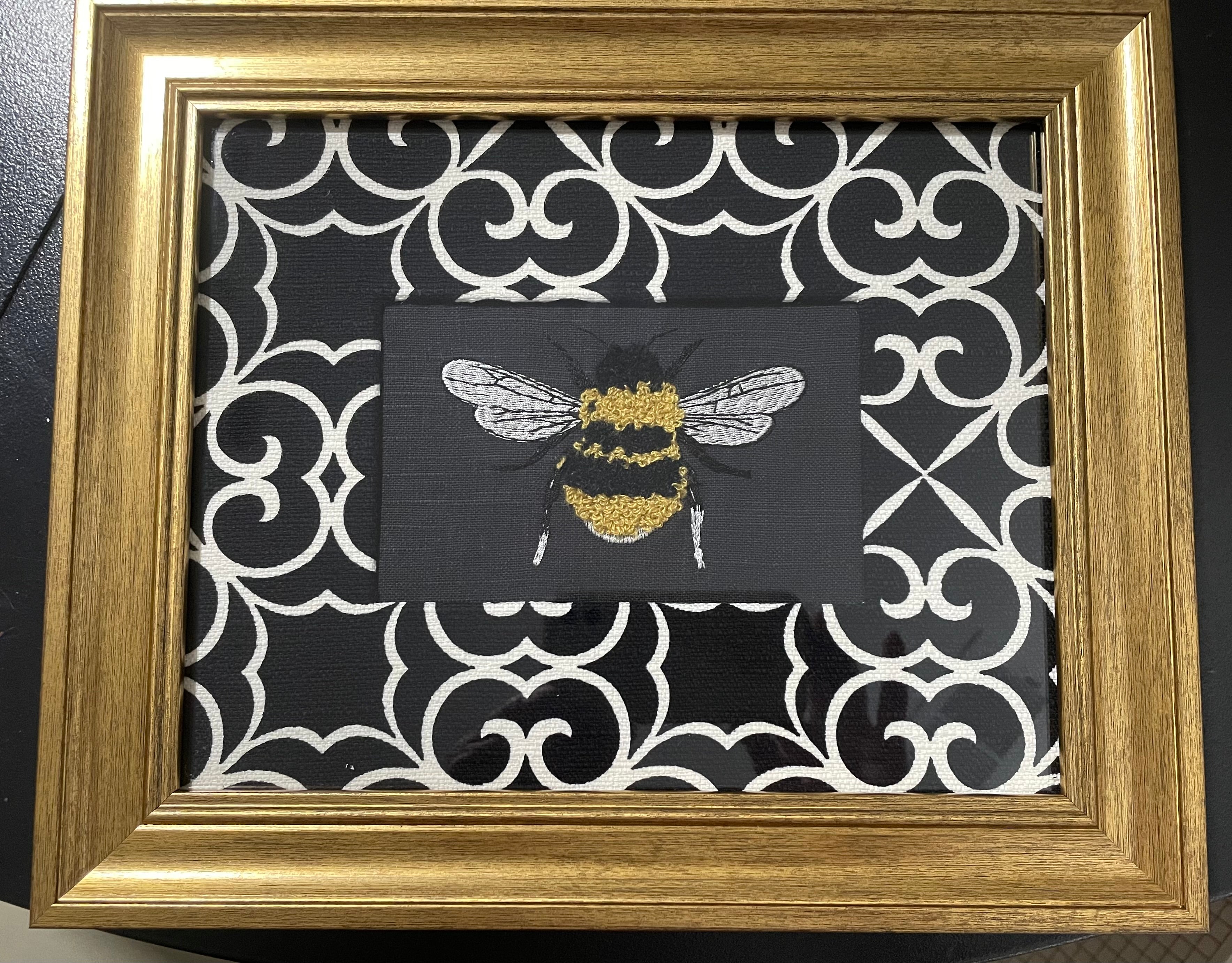 Custom-Made Fabric Bee Wall Art — Ballard Designs Honeycomb Mat, Framed