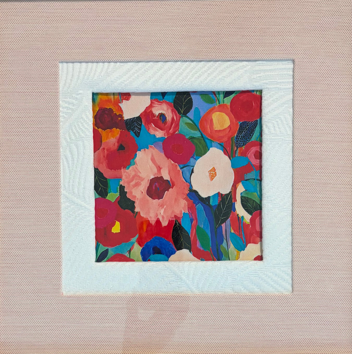 Colorful Floral Fabric Wall Art in Gold Frame - 15x15 Framed Textile Decor