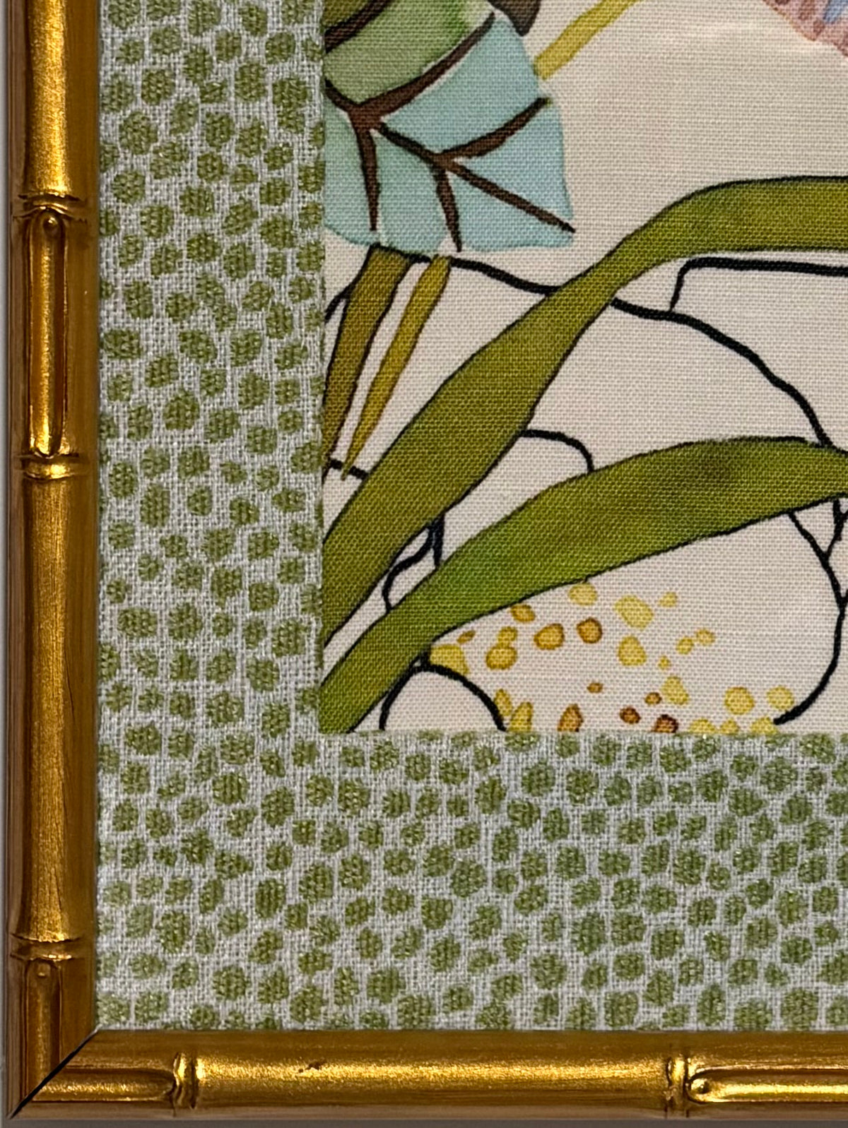 Blue & Blush Floral Fabric Wall Art, Tully Pear Mat, 12x15 Gold Bamboo Frame