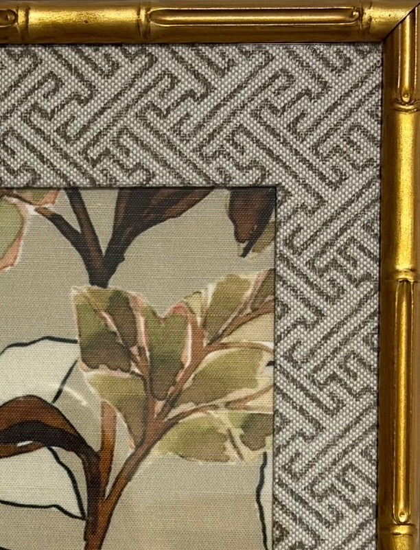 Botanical Fabric Wall Art, Geometric Mat, 12x15 Gold Bamboo Style Frame