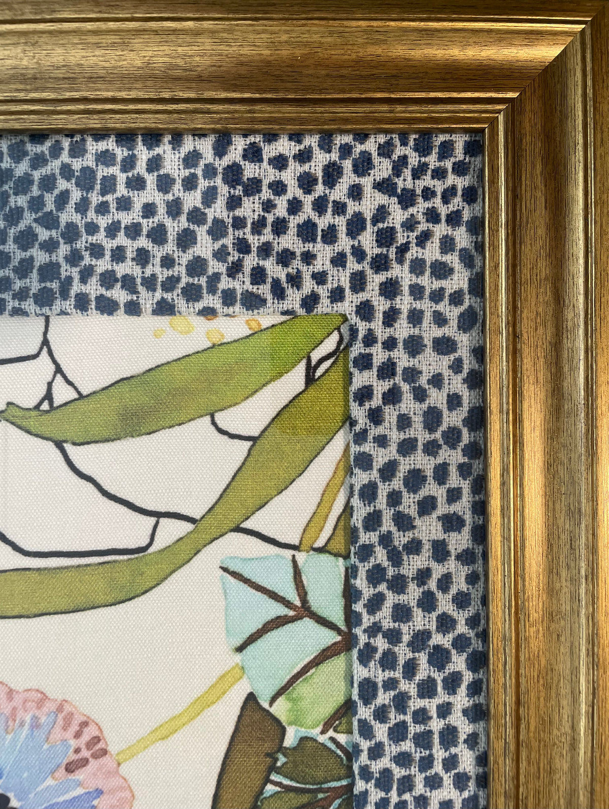 Blush & Blue Anemone — Designer Fabric Wall Art, 13x16 Gold Frame