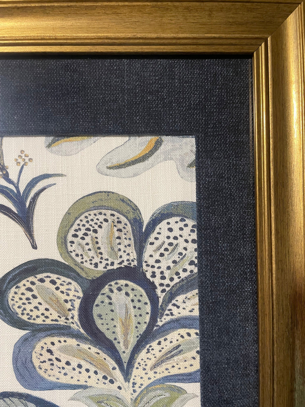 Ballard Designs Isadore Blue Fabric Framed Wall Art — Solid Navy Mat, 13x16 Gold Frame (No. 1)