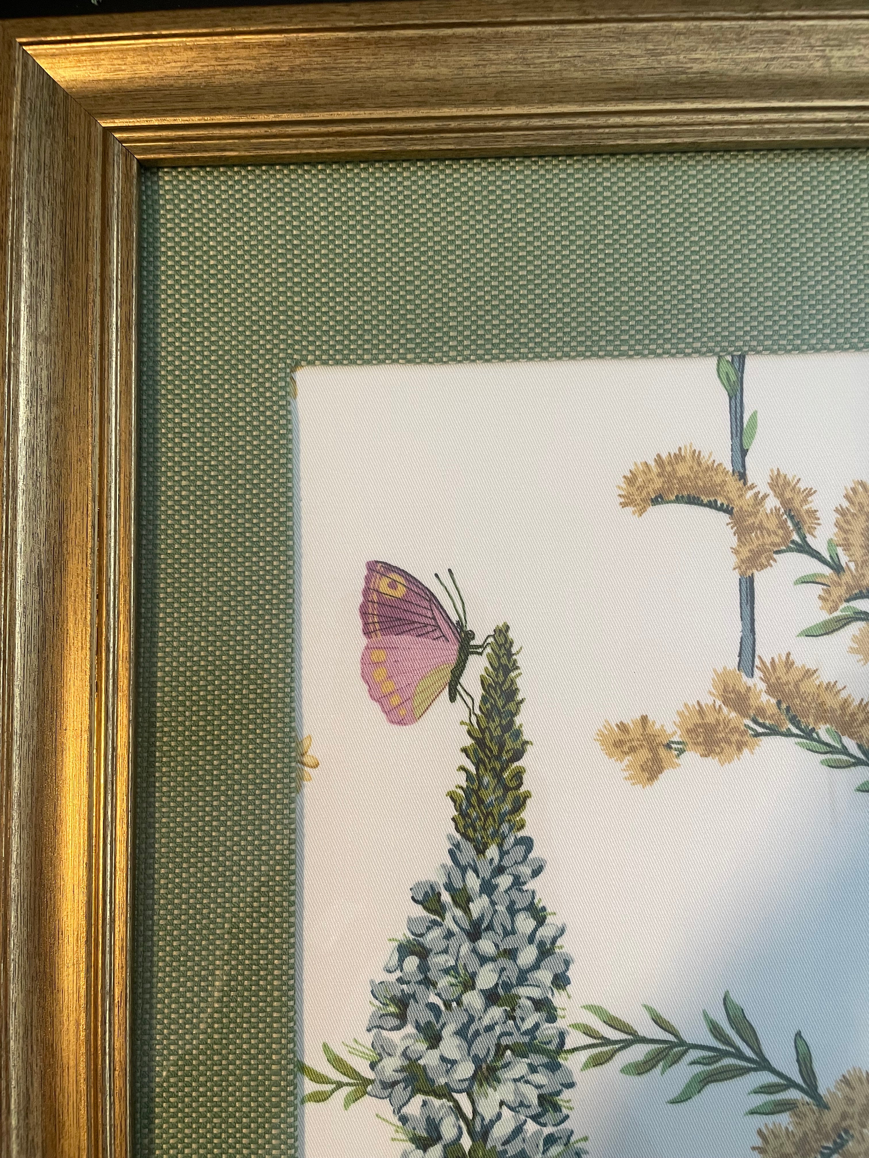 Ballard Designs Isabella Green Fabric Framed Wall Art — Callen Green Mat, 13x16 Gold Frame (No. 1)